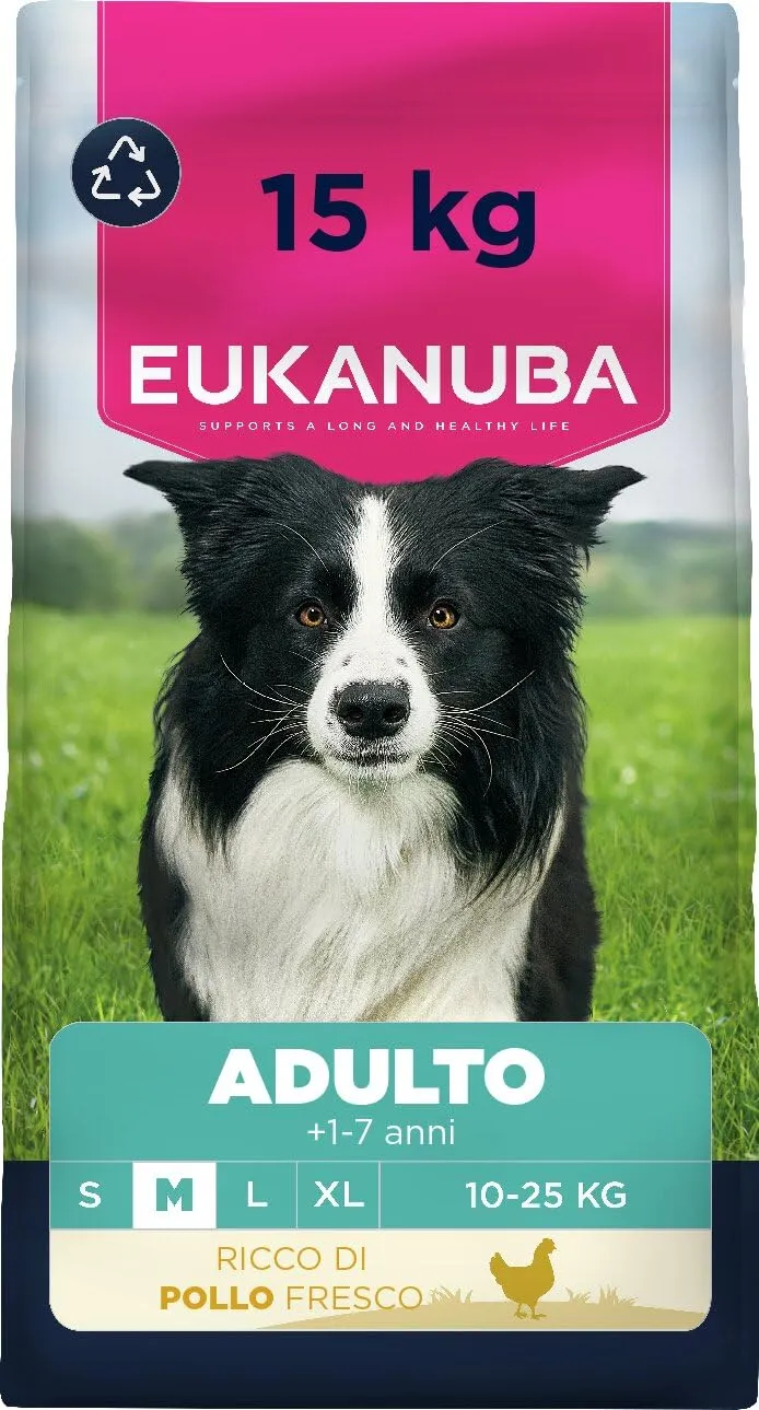 Eukanuba Mangime secco per cani con pollo fresco per razze di taglia media, mangime secco premium per cani adulti, 15 kg