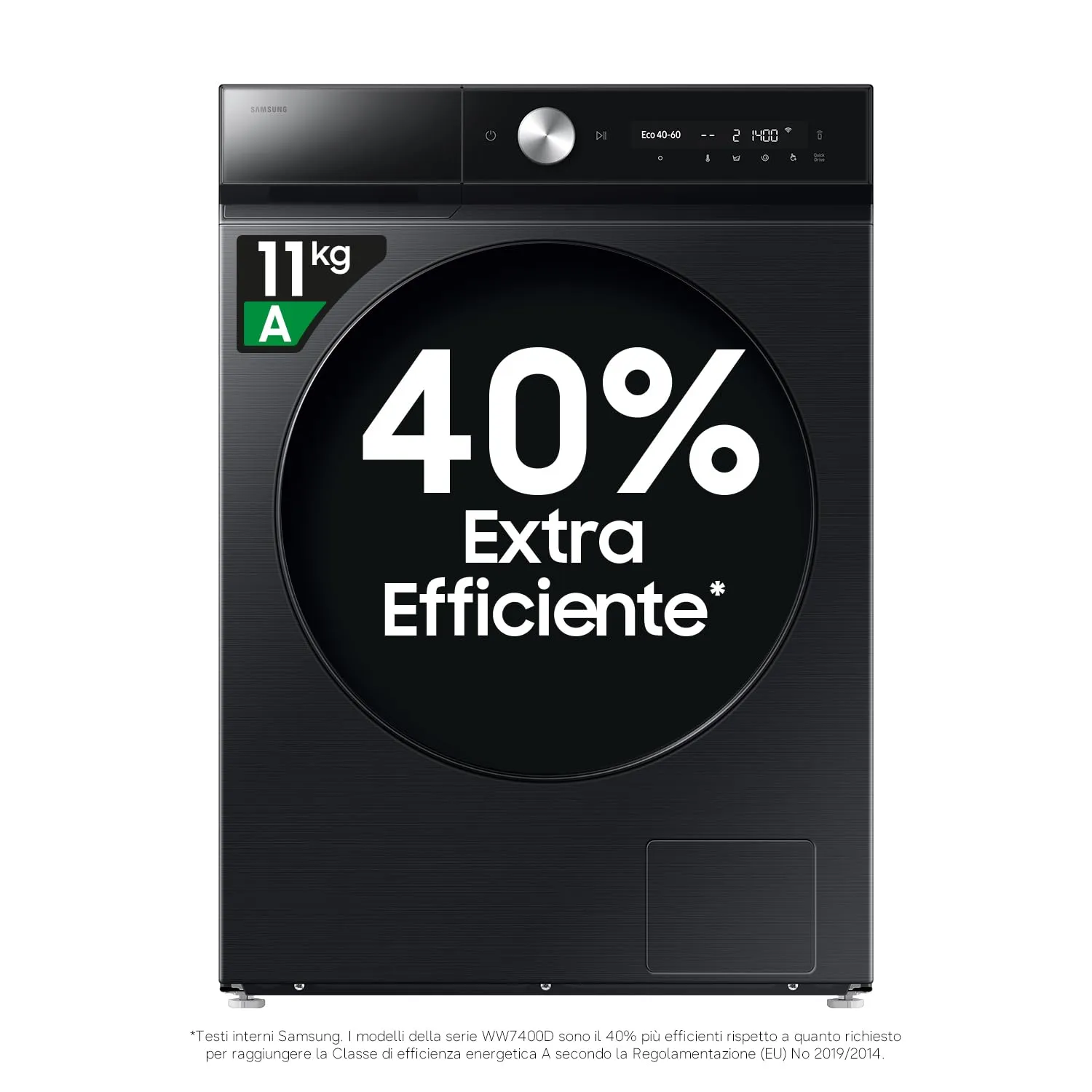 Samsung Lavatrice Bespoke AI Quickdrive WW11DB8B95GB/U3, Libera installazione, 11 Kg, 1400 RPM, Wi-Fi, AI Control, Vapore, Carica Frontale, 60l x 85h x 60p cm