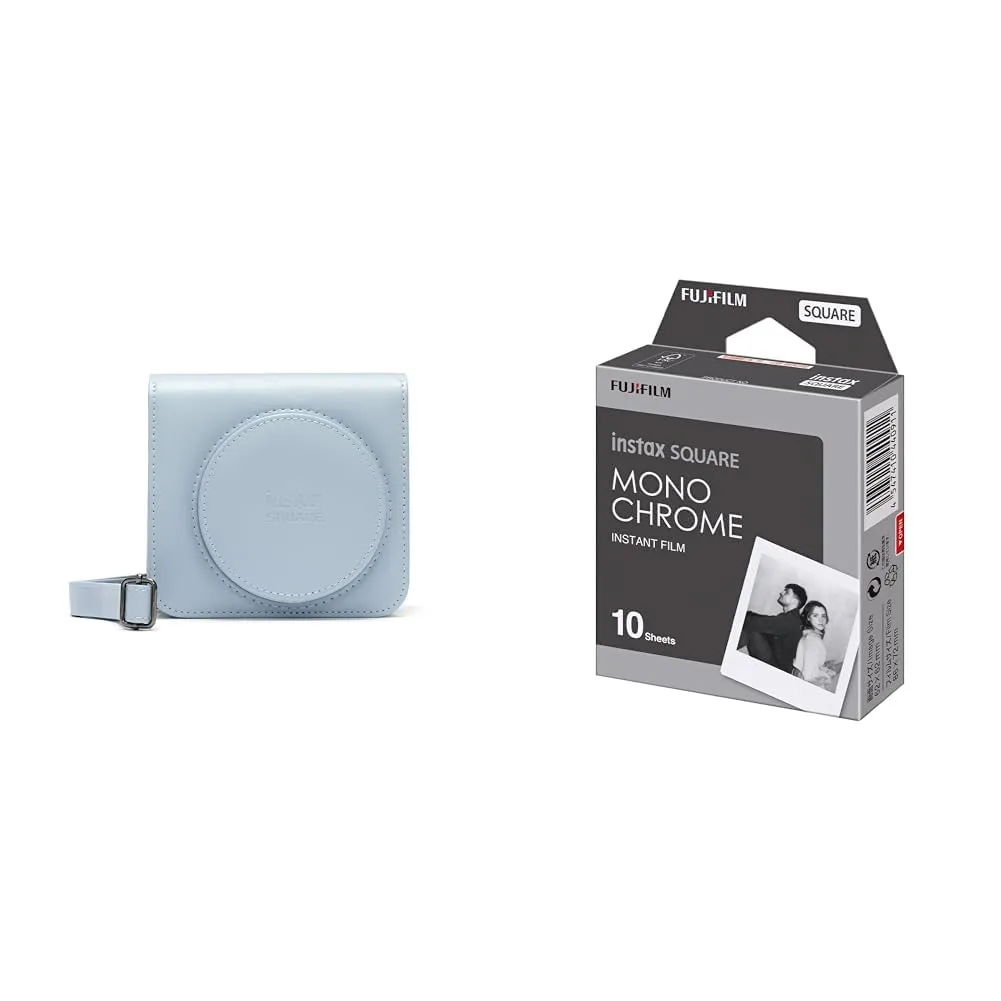 Fujifilm instax SQ1 Camera Case, Glacier Blue & Instax Monochrome Film, A Tinta Unita, Square 10 Shot