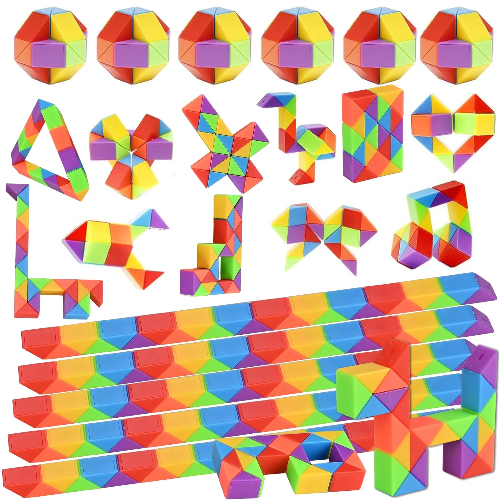 GOLDGE 24 Pack Mini Colorato Serpente Magico, 24 Blocchi Giocattolo Twist Cubo Puzzle Gadget Bambini Regalini Fine Festa Compleanno per Ragazzi