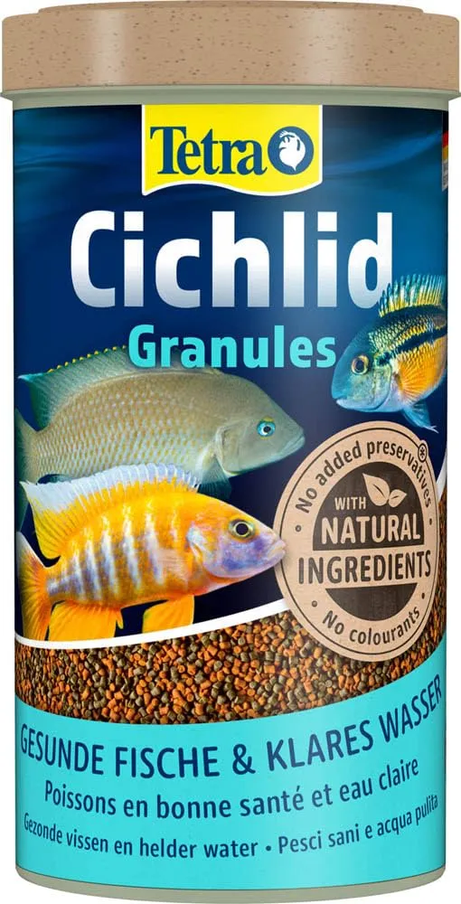 Tetra Cichlid Granules - Miscela di cibo principale con 2 granuli diversi per ciclidi di medie dimensioni, lattina da 500 ml