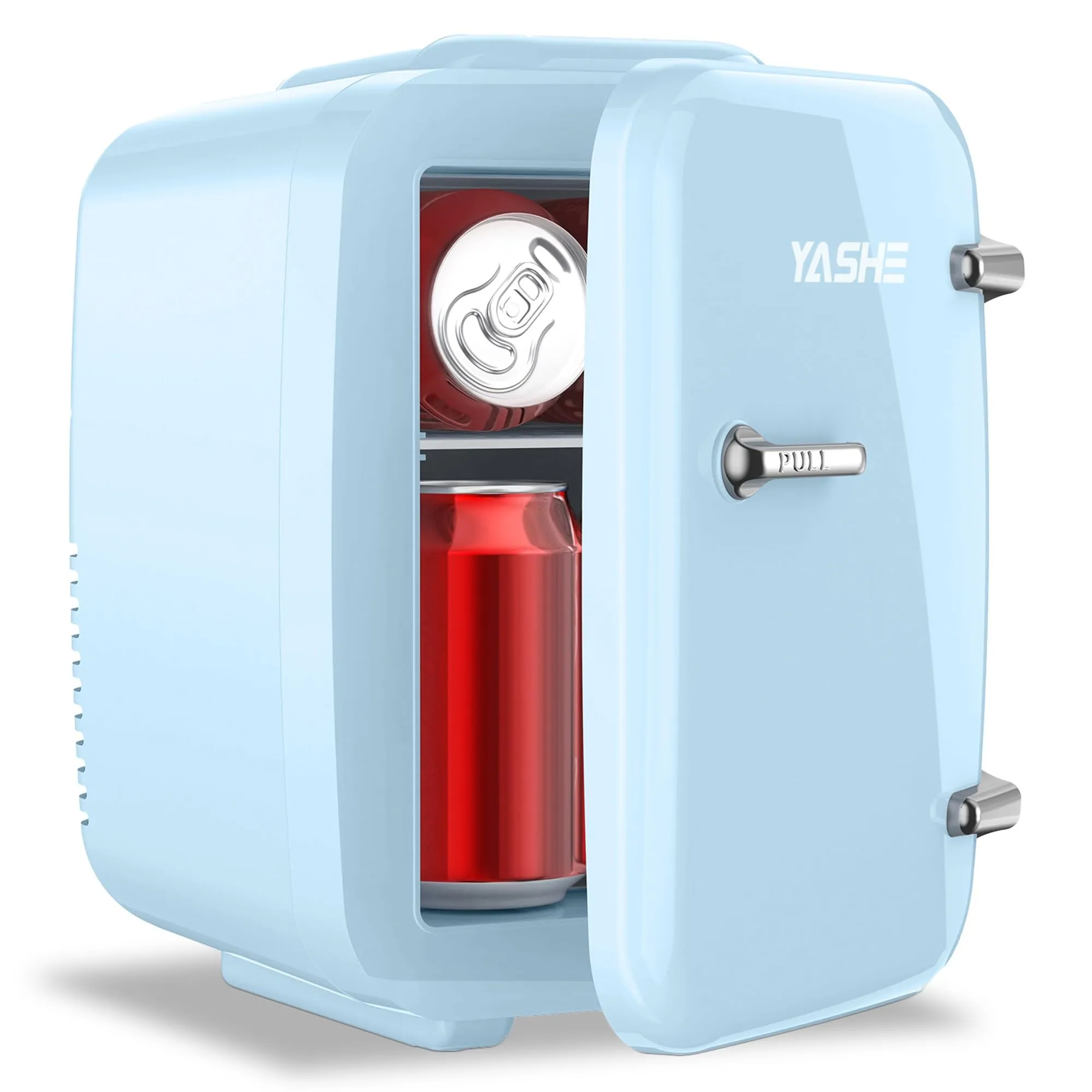 YASHE Mini frigo da camera, 4L frigorifero piccolo per la cura della pelle, 220V CA/12V CC, termoelettrico e scaldino per bevande, ufficio, dormitorio, auto, blu