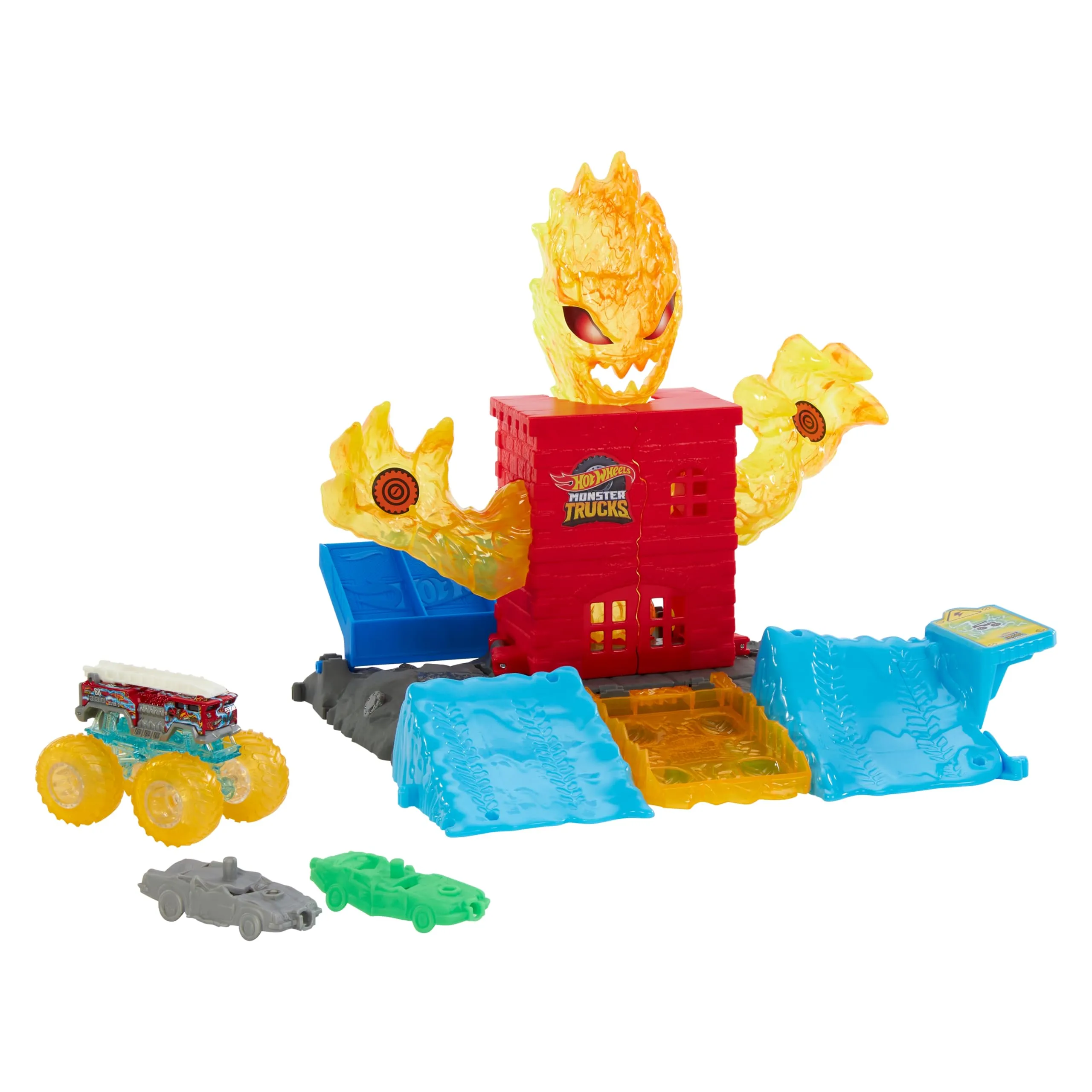 Hot Wheels Monster Trucks - Arena degli Scontri Semifinali, playset collegabile con altre piste, include un veicolo Monster Truck e 2 macchinine da distruggere, giocattolo per bambini, 4+ anni, HTP39