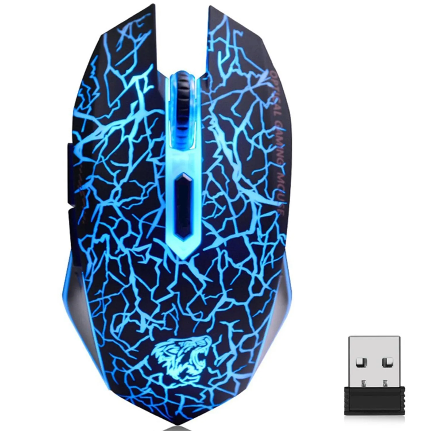 Uiosmuph M2 Mouse Ricaricabile Wireless,Ottico USB Gaming Mouse Silenzioso senza fili con 6 Pulsanti con LED 7 Colors per Mac Notebook Computer Portatile(Nero)
