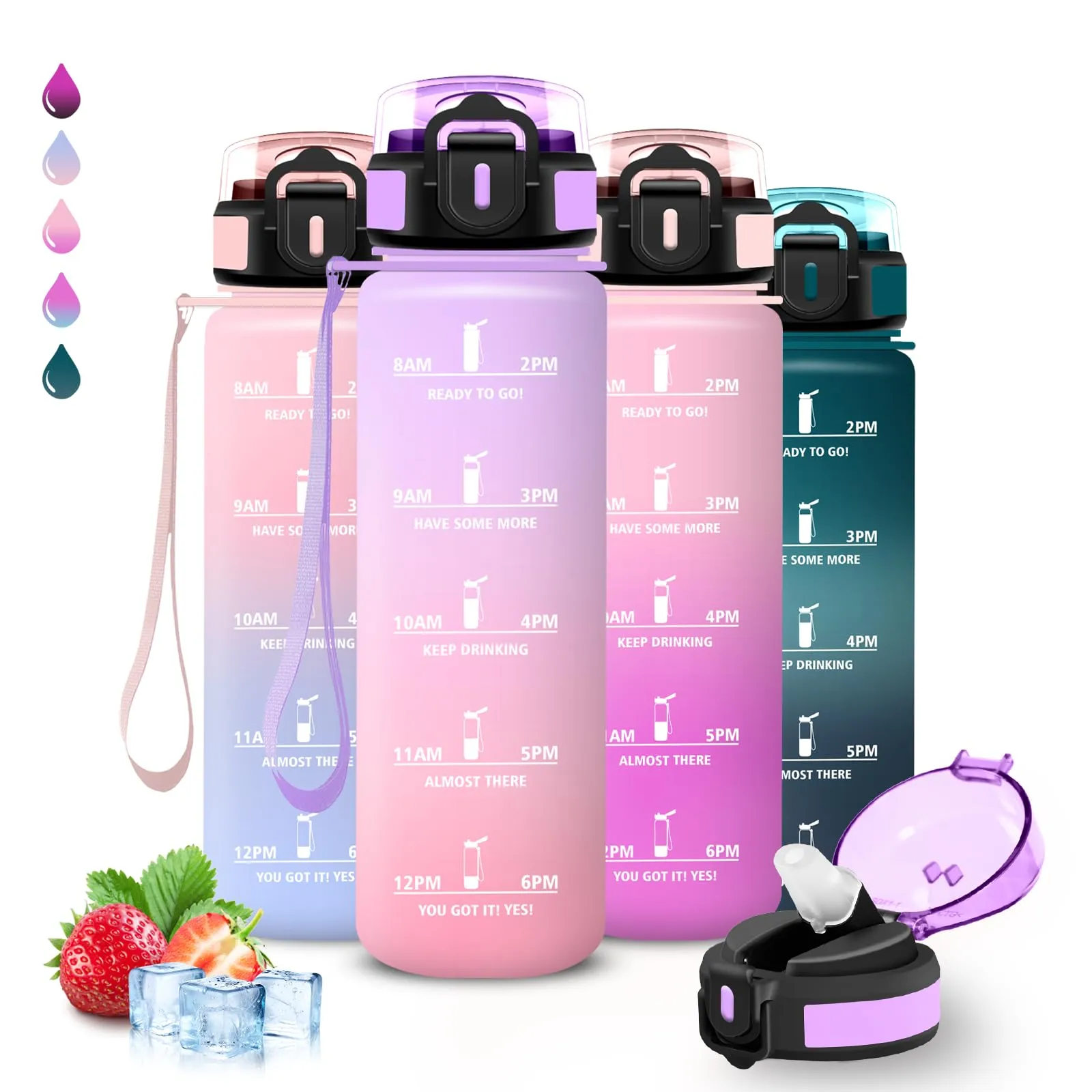 Borraccia 1 litro, Borraccia con Cannuccia, Senza Perdite, Water Bottle Palestra, Borracce con Slogan Motivazionale, Bottiglia Motivazionale, Facile da Trasportare, per Scuole, Ciclismo, Campeggio