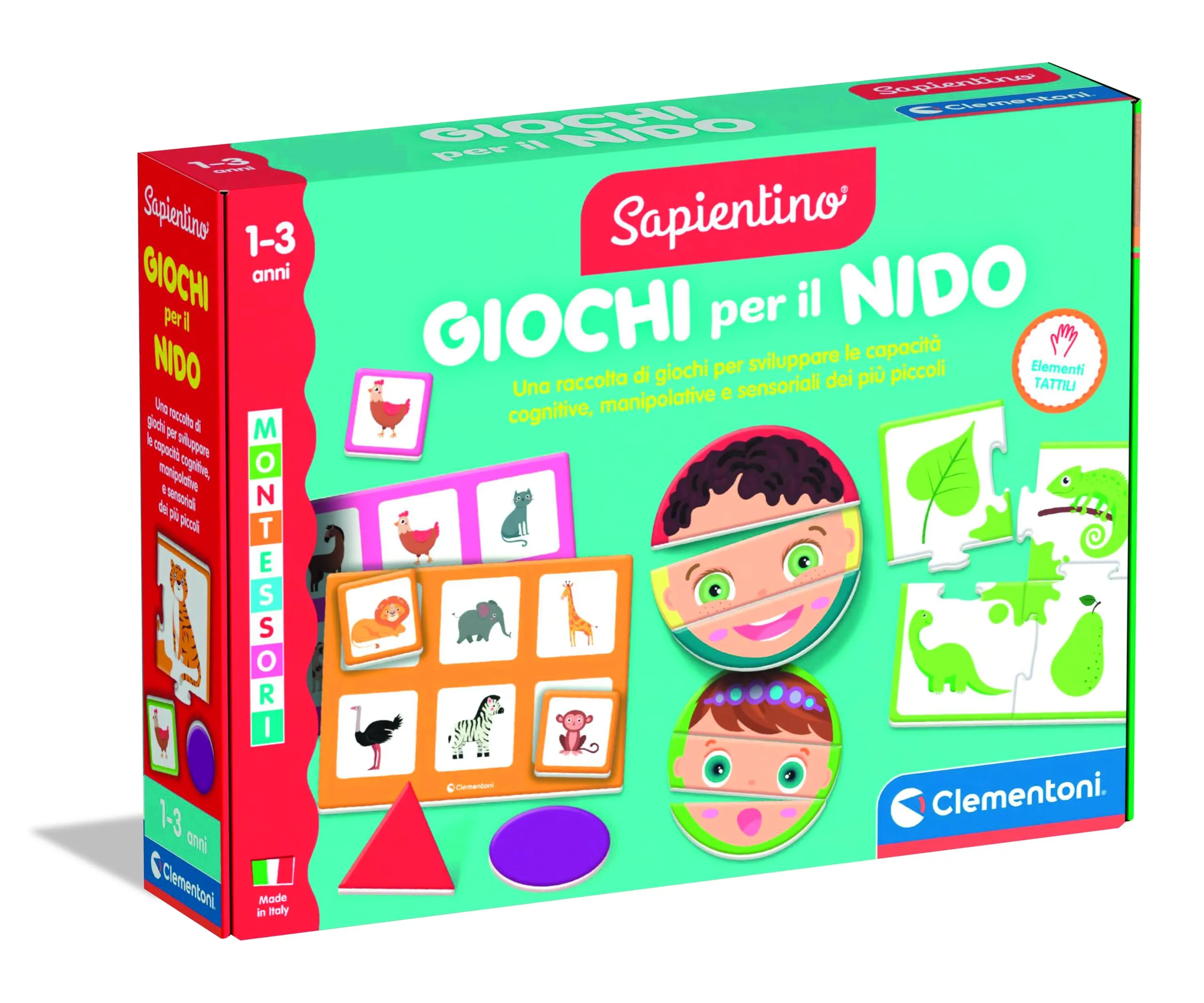 Clementoni Sapientino Montessori - Prime Scoperte, Gioco Educativo Metodo Montessoriano Bambini 1-3 Anni, per Scoprire Forme, Colori e Texture Tattili, Made in Italy, Lingua Italiana, 16469
