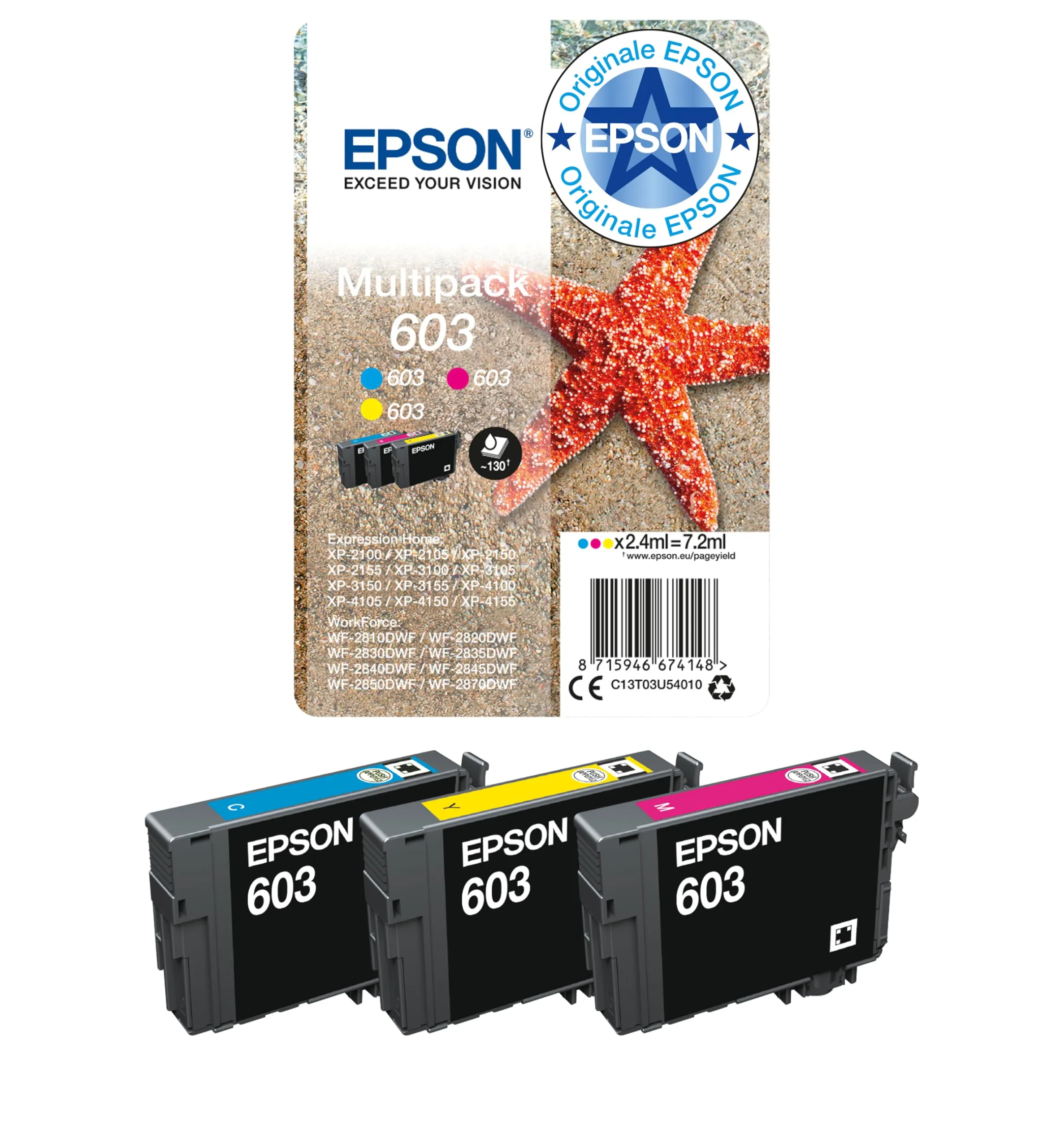 Epson Cartucce Originali per Stampante Getto d'Inchiostro, 3 Colori Ciano, Magenta, Giallo , Standard, Pack Standard