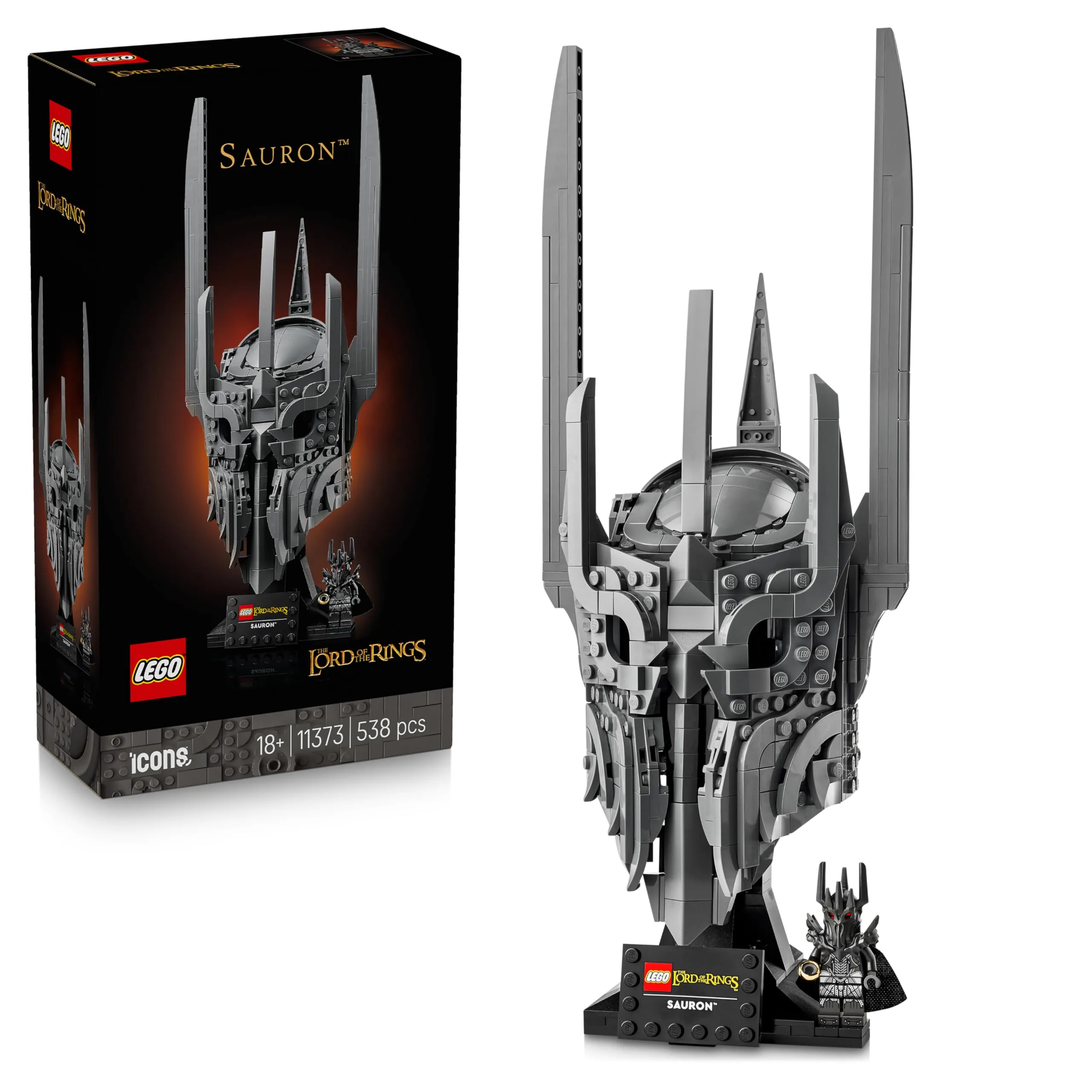 LEGO Icons Il Signore degli Anelli: Elmo di Sauron - Kit di Modellismo da Esposizione per Adulti - con l'Unico Anello e una Minifigure da Collezione - Idea Regalo Fai da Te per i Fan dei Film - 11373