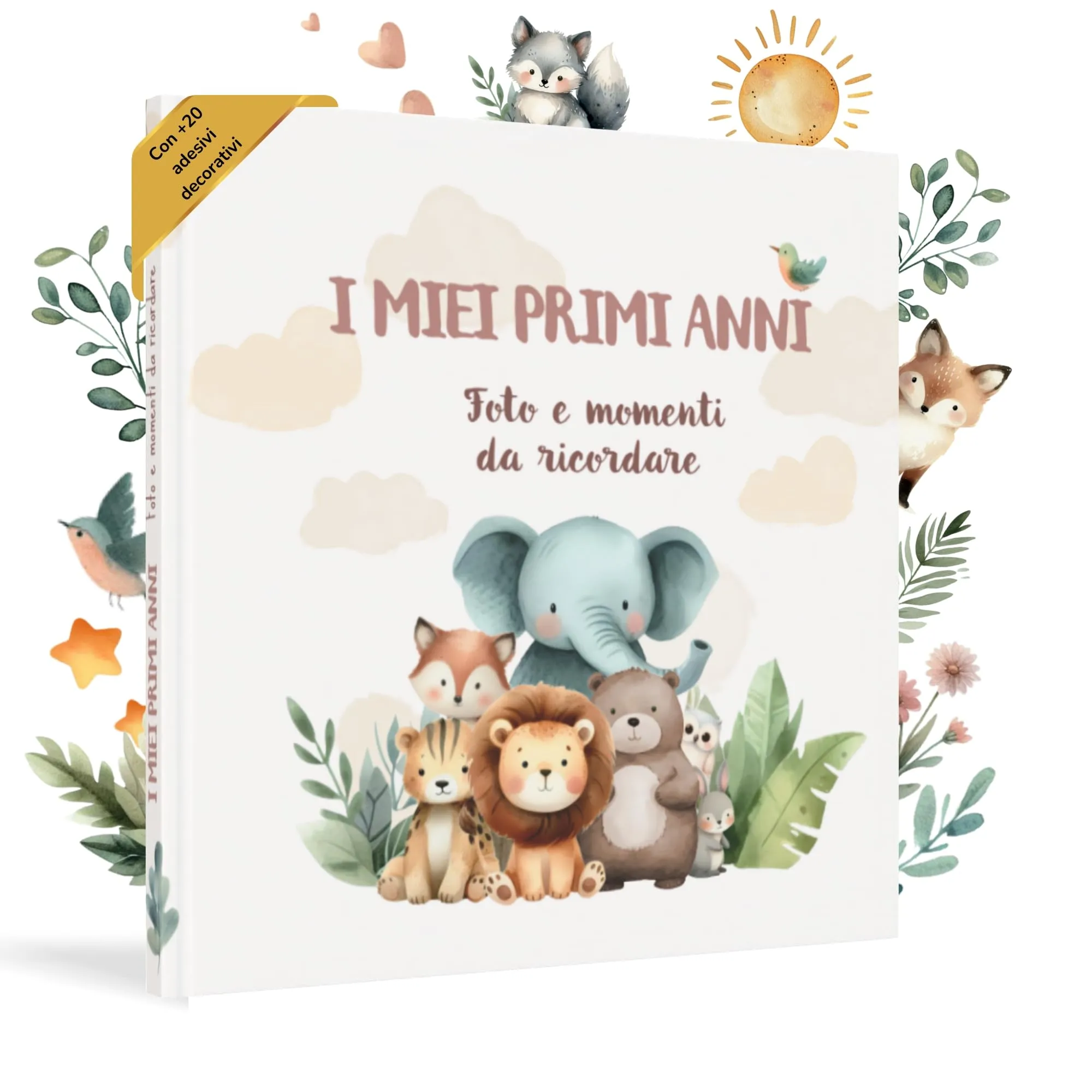 HuBorns - Album Nascita Bambina e Bambino per Incollare Foto e Scritte con +50 Pagine e Adesivi, Album Fotografico Neonato per il Primo Anno fino a 5 Anni, Ideale per Regalo Nascita Bimba e Bimbo
