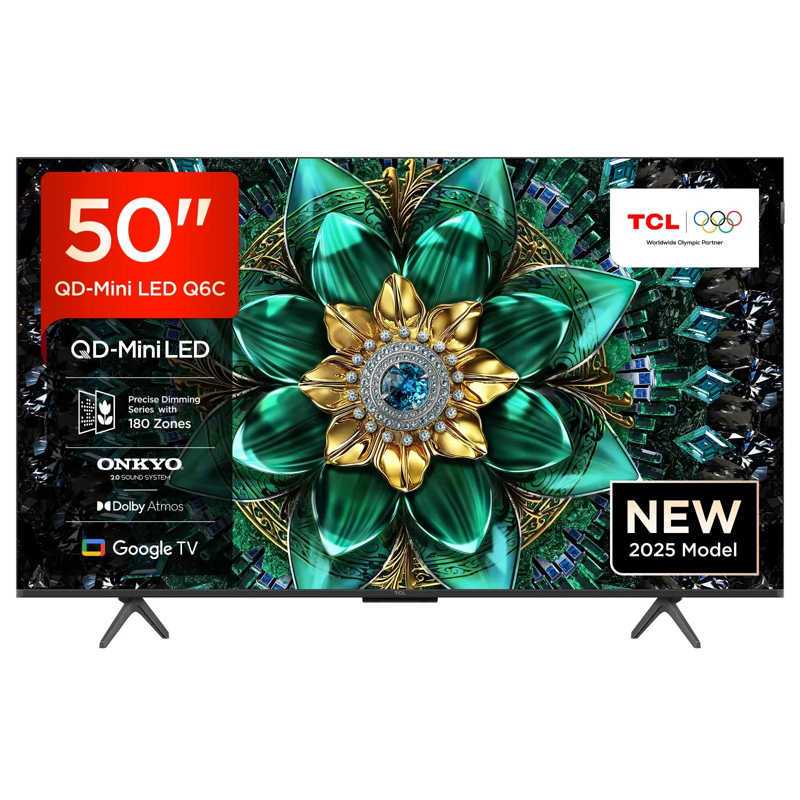 TCL 50Q6C 50" QD-Mini LED SMART TV, 4K HDR Premium 1000nits, with Google TV Technology (Dolby Vision IQ & Atmos, Onkyo 2.1 Sound System, Motion Clarity Pro 144Hz, Game Master)