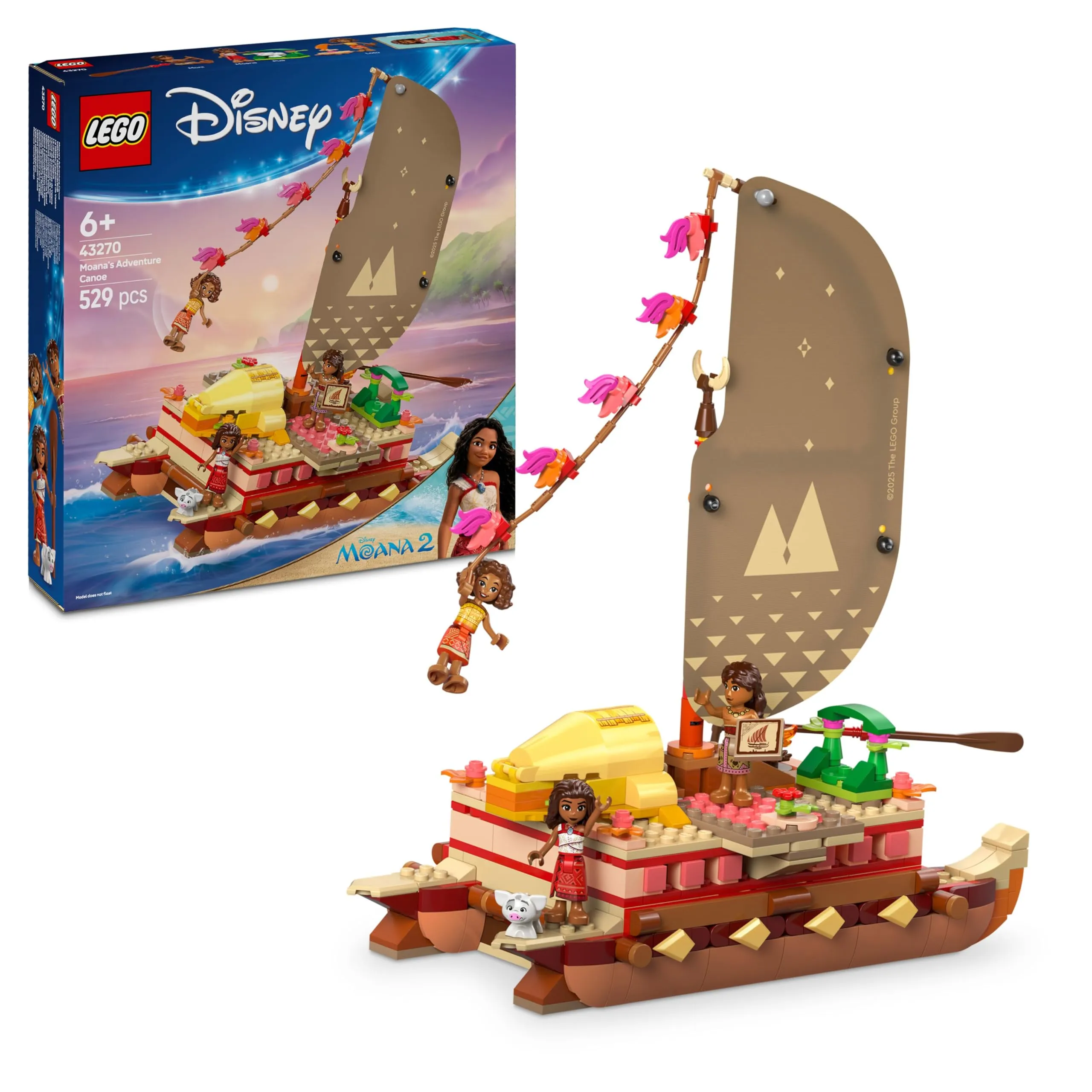 LEGO ǀ Disney La Canoa di Vaiana, Barca a Vela Giocattolo da Costruire con 3 Mini Bamboline dei Personaggi e Pua, Giochi di Fantasia per Bambine e Bambini da 6 Anni, Regalo da Principesse 43270