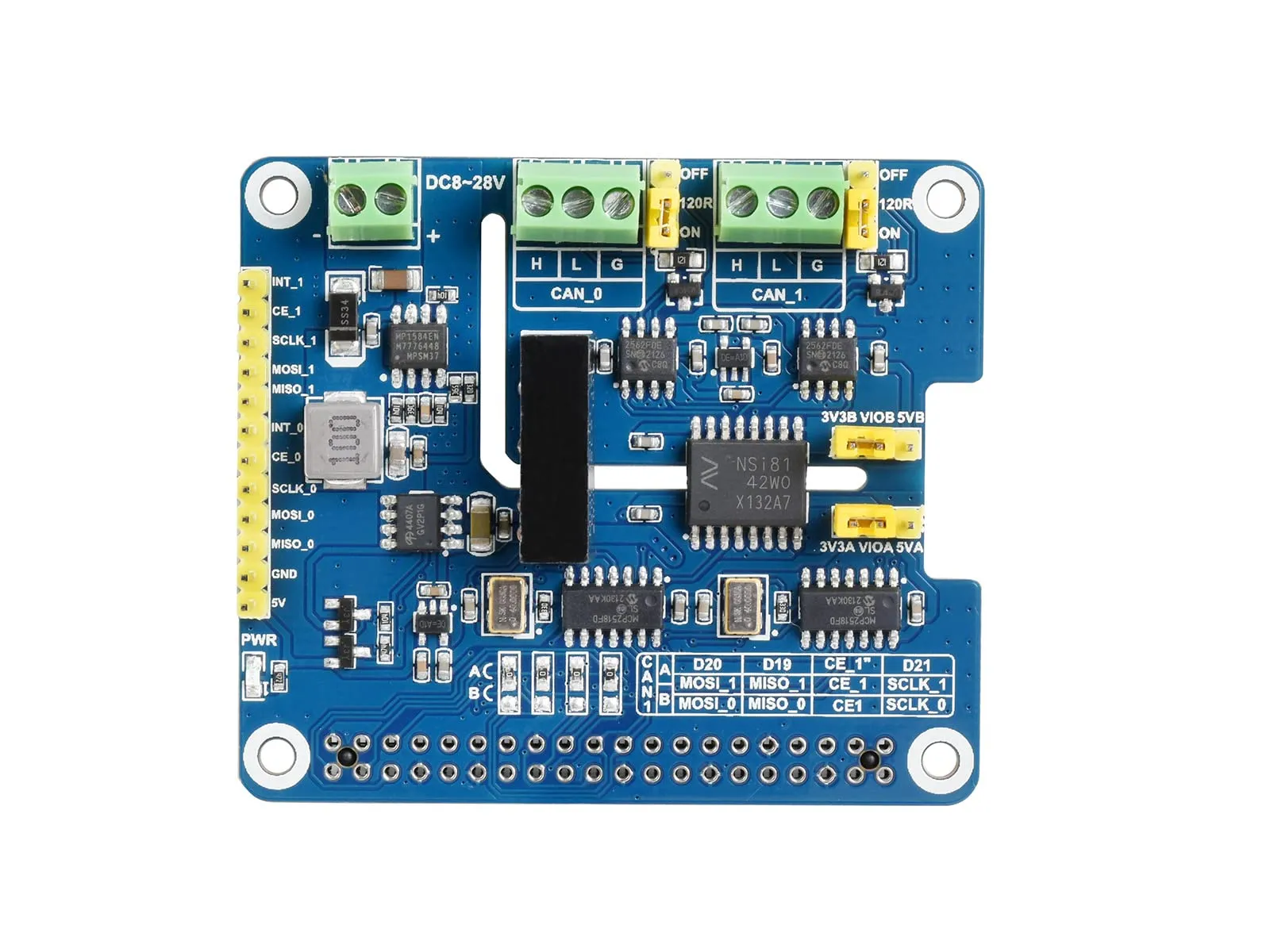 Waveshare 2 Channel CAN FD Expansion HAT for Raspberry Pi Supports CAN with Flexible Data Rate Multi Onboard Protection Circuits