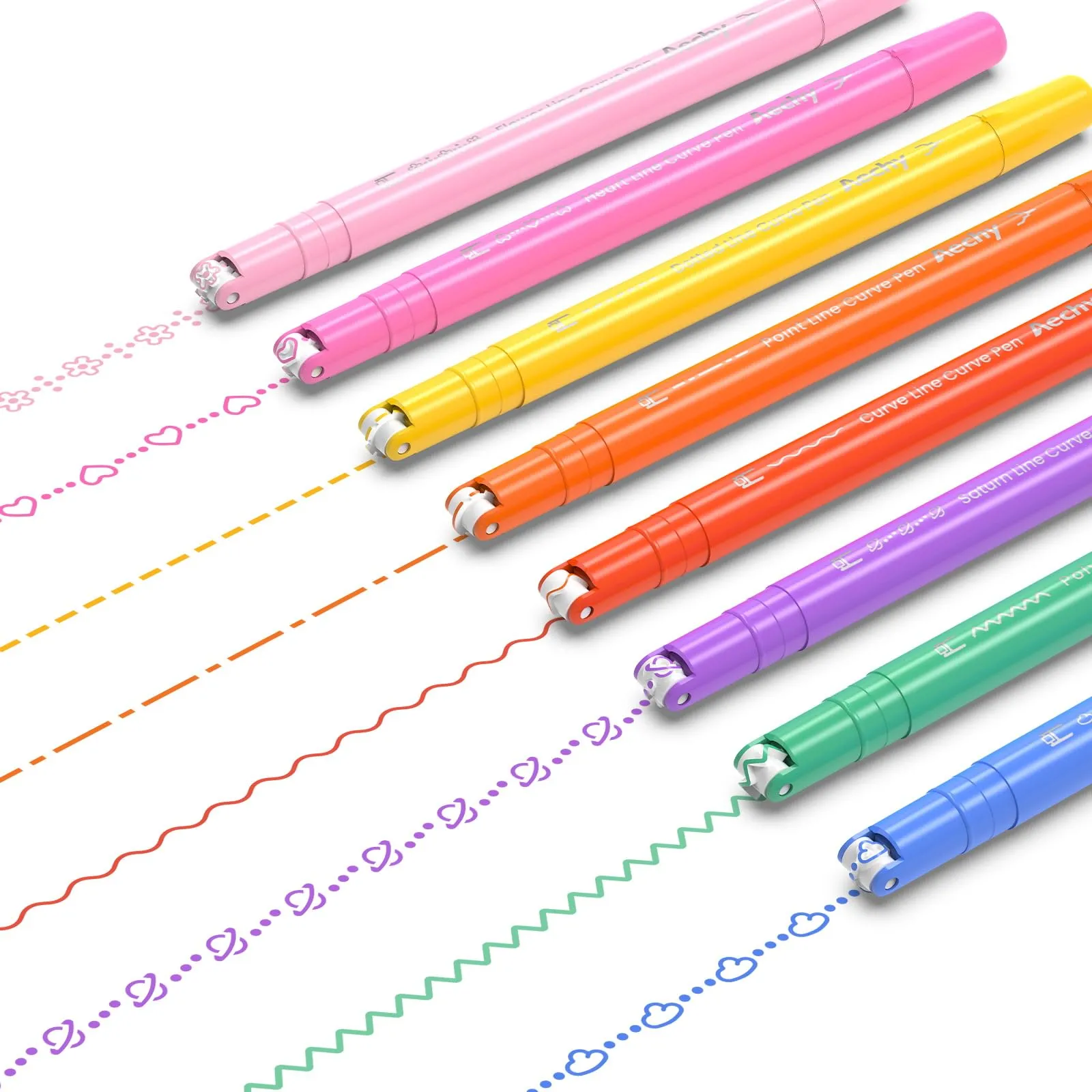 AECHY Penne Curve Colorate per Appunti, Pennarelli Doppia Punta con 5 Forme di Curve e Linee Sottili 8 Colori, Set Pennarelli Evidenziatori Curve, per Bambini, Diario, Album di Ritagli (Arcobaleno)