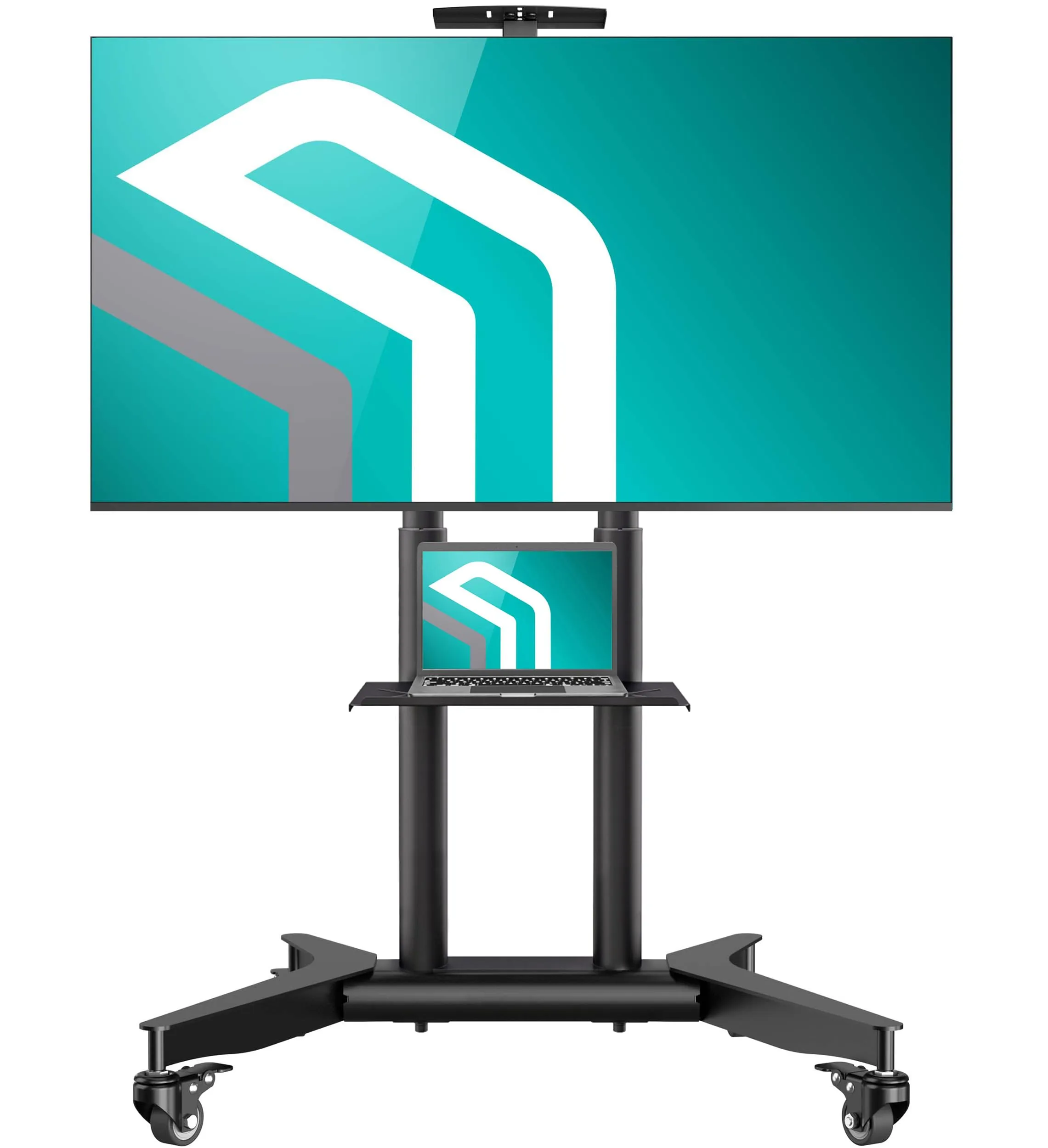 ONKRON Porta Televisore da 32 a 75 pollici - Porta Televisore Mobile Carico Totale 60 kg - Staffa TV con Mensola, VESA 200x200-600x400 mm - Supporto TV da Pavimento con Ruote, Colore Nero TS1571-B