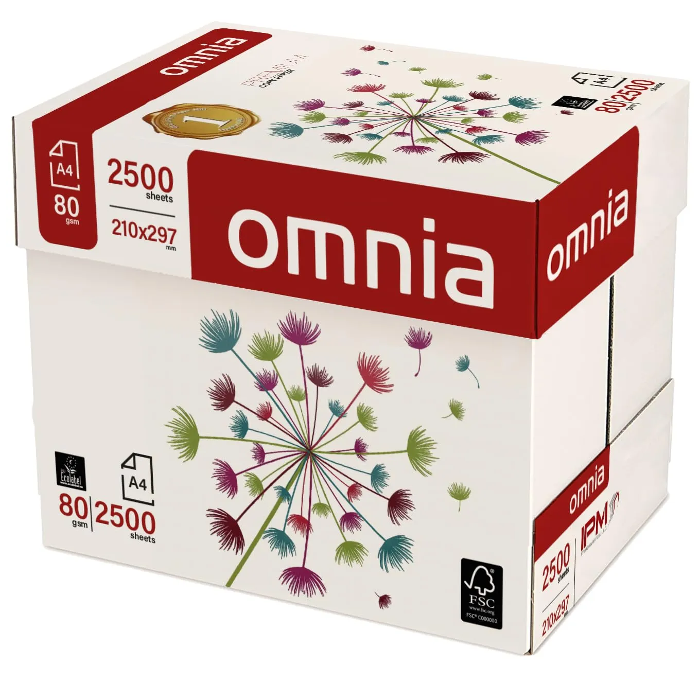 OMNIA Carta A4 80gr per Stampante, 5 Risme da 500 Fogli - 2.500 Totali, ideale per Ufficio, Fotocopie, Multiuso - Bianca