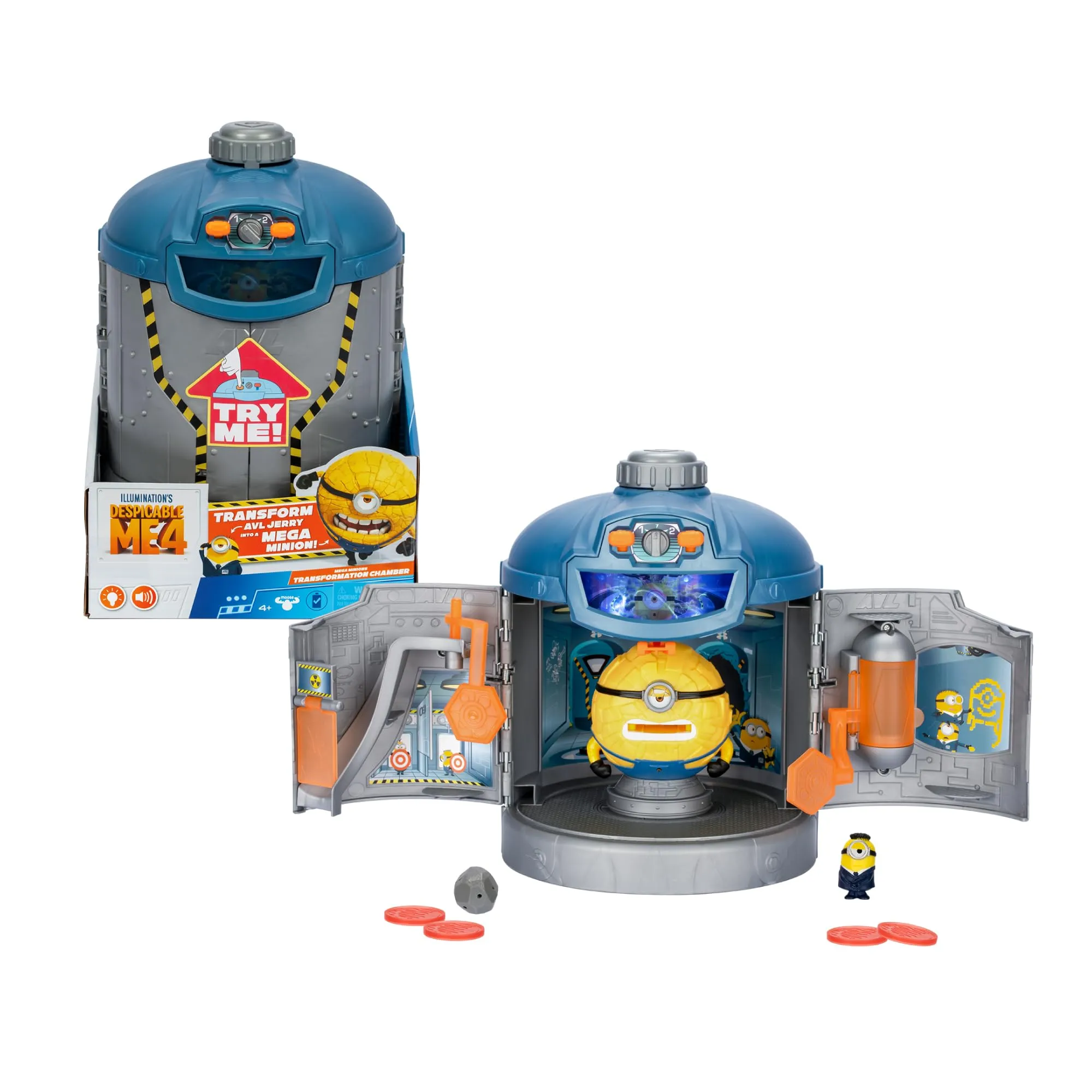Giochi Preziosi Minions - Camera di Trasformazione Cattivissimo Me 4,Trasforma AVL Jerry in Mega Minion Jerry,Set da Gioco con Luci E Suoni, 2 Personaggi Inclusi, per Bambini dai 3 Anni