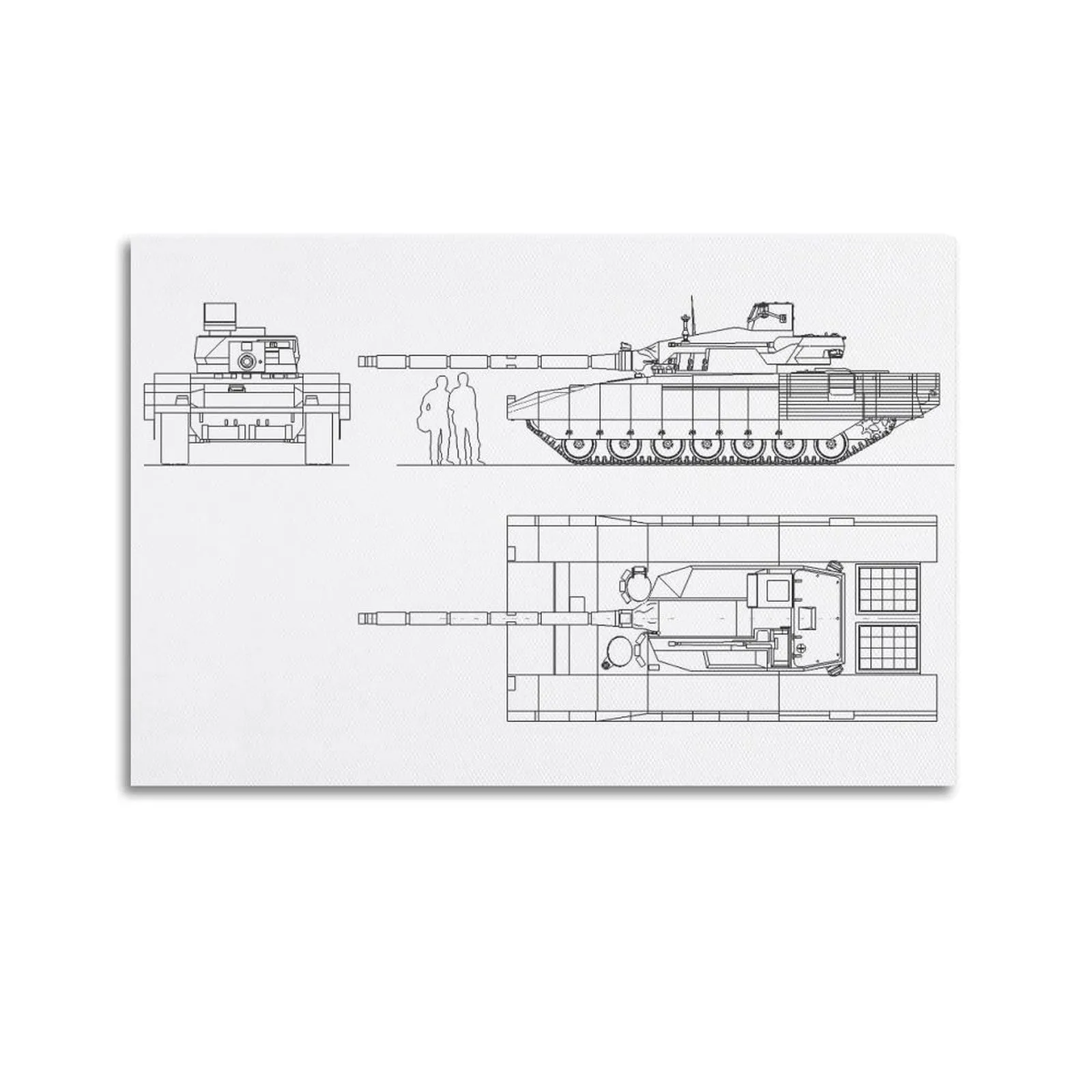 YTNSA Poster decorativo da parete su tela con immagine di Tnaks russo T-14, Armata Main Battle Tank Blueprint, poster decorativo moderno per camera da letto, 40 x 60 cm
