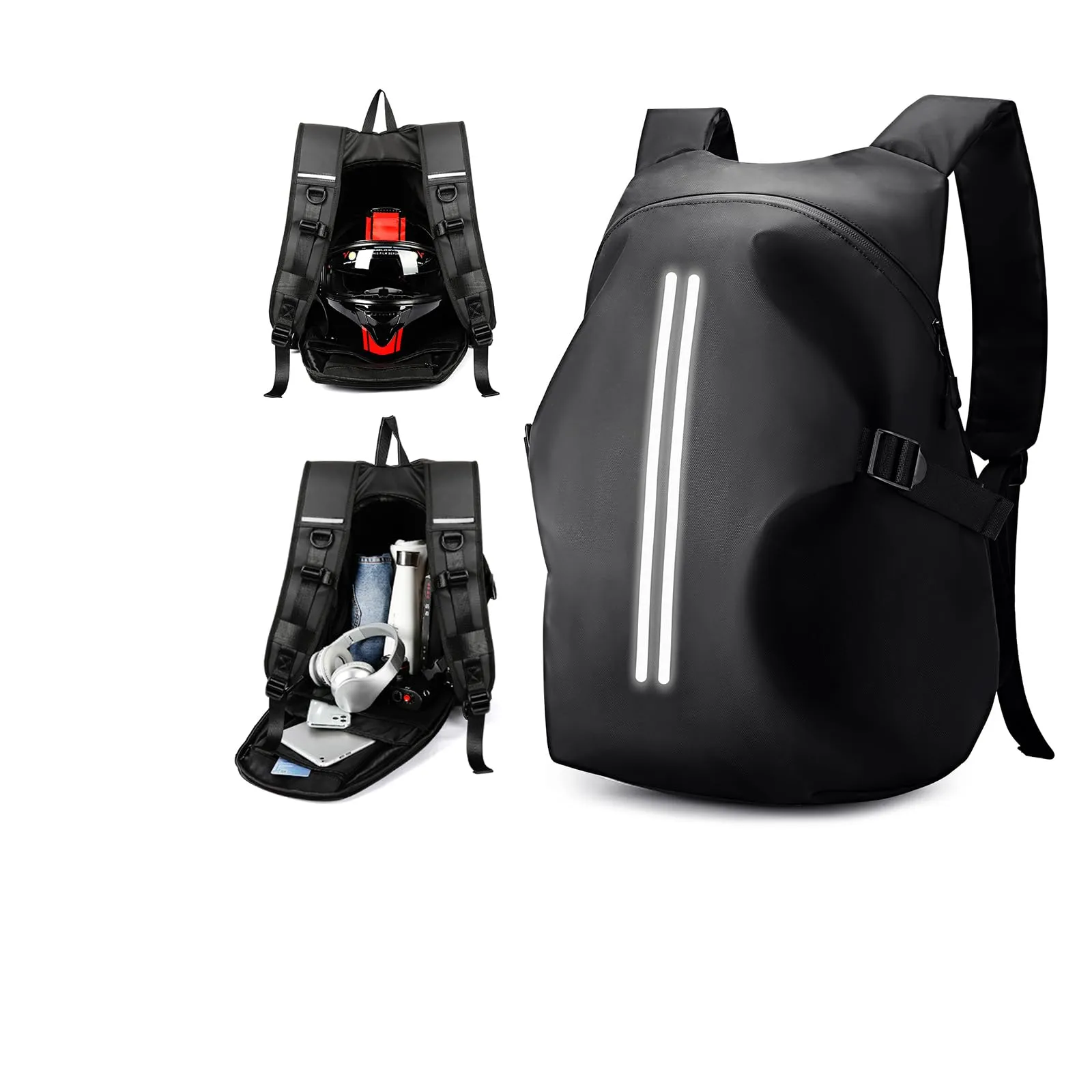 WEPLAN Zaino Moto Impermeabile Zaino per Casco Uomo Zaino da Moto con Portacasco Borsa Porta Casco Moto Cinturino per Casco da Moto,Nero