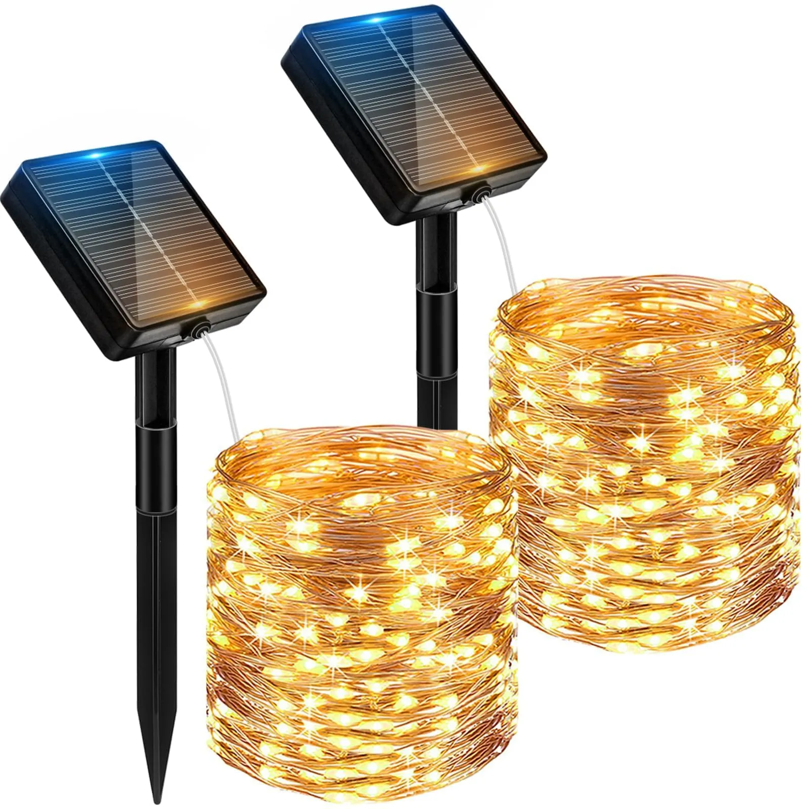 Peasur 2 Pacchi Luci Solari da Giardino, 12M 120 LED Catena Luminosa Esterno Solare Impermeabile, 8 Modalità Lucine Esterno Energia Solare Filo di Rame Luce Decor per Giardino Albero Patio Natale