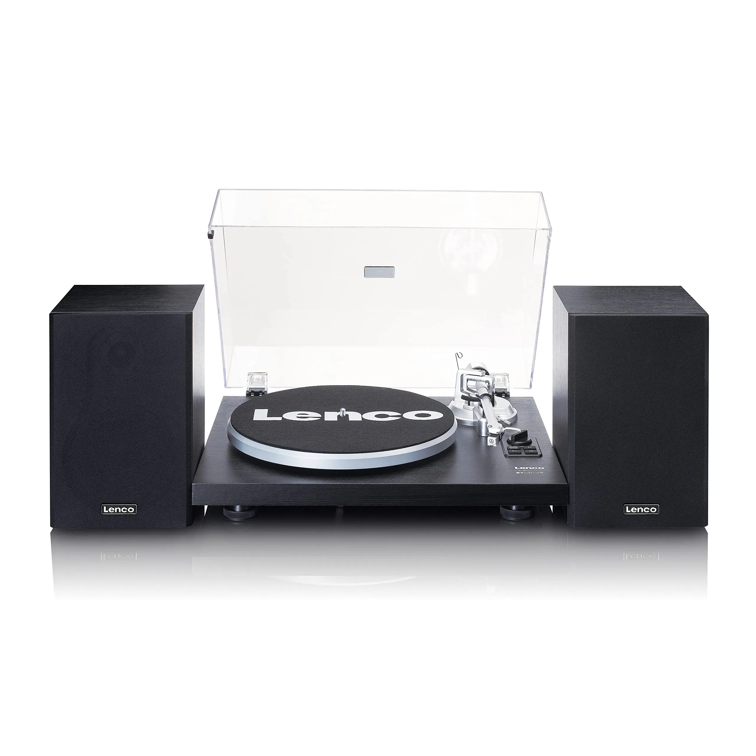 Lenco LS-500 Giradischi Hi-Fi con Bluetooth - Con altoparlanti esterni 2 x 30 W RMS - Trasmissione a cinghia - Auto stop - Preamplificatore - Mobile in MDF - Nero