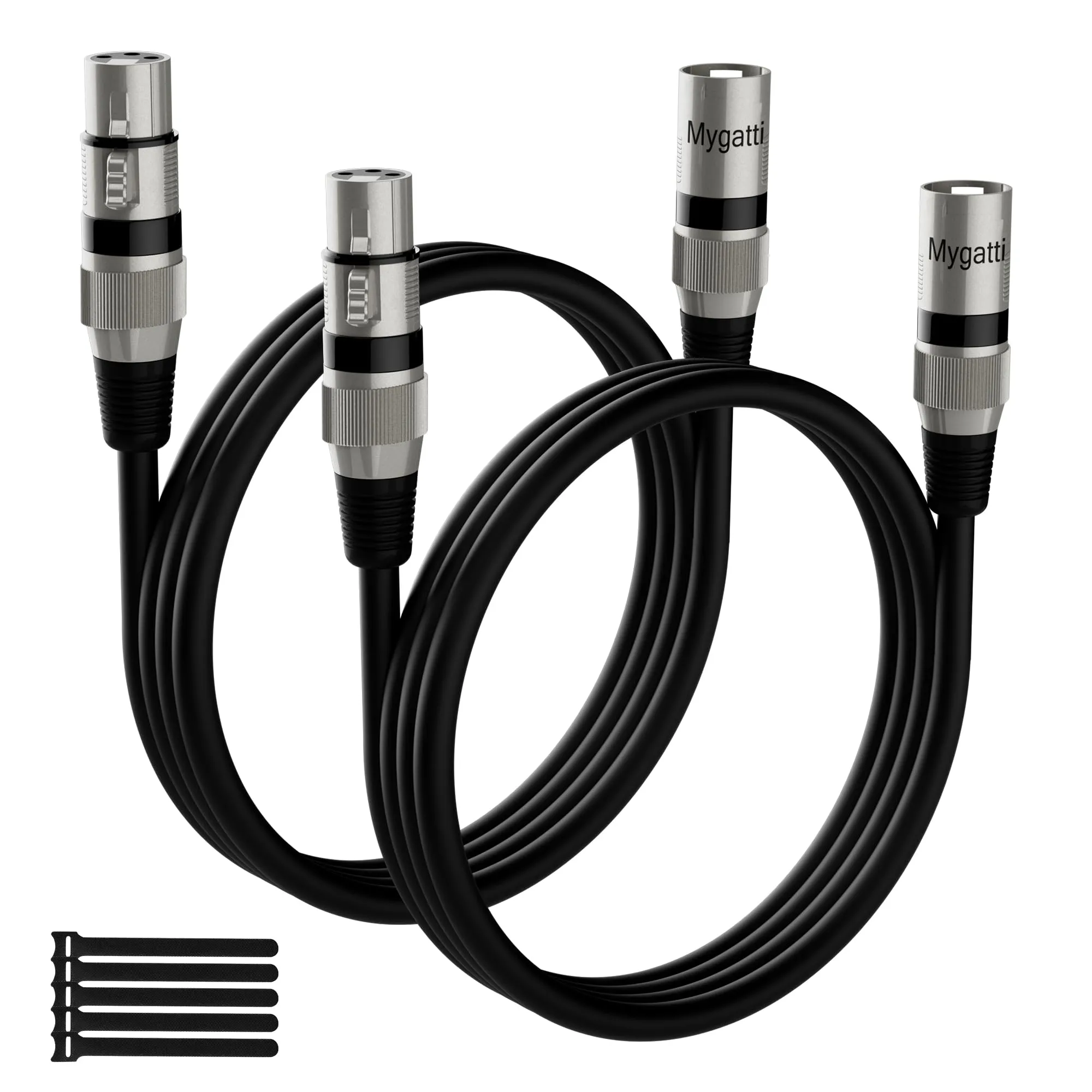 Mygatti Cavo per microfono XLR Bilanciato 2 M(2 Pezzi,nero),da maschio a femmina,schermatura a 3 pin,cavo patch DMX,con soppressione EMI e RFI,compatibile con amplificatore,altoparlante+5 fascette