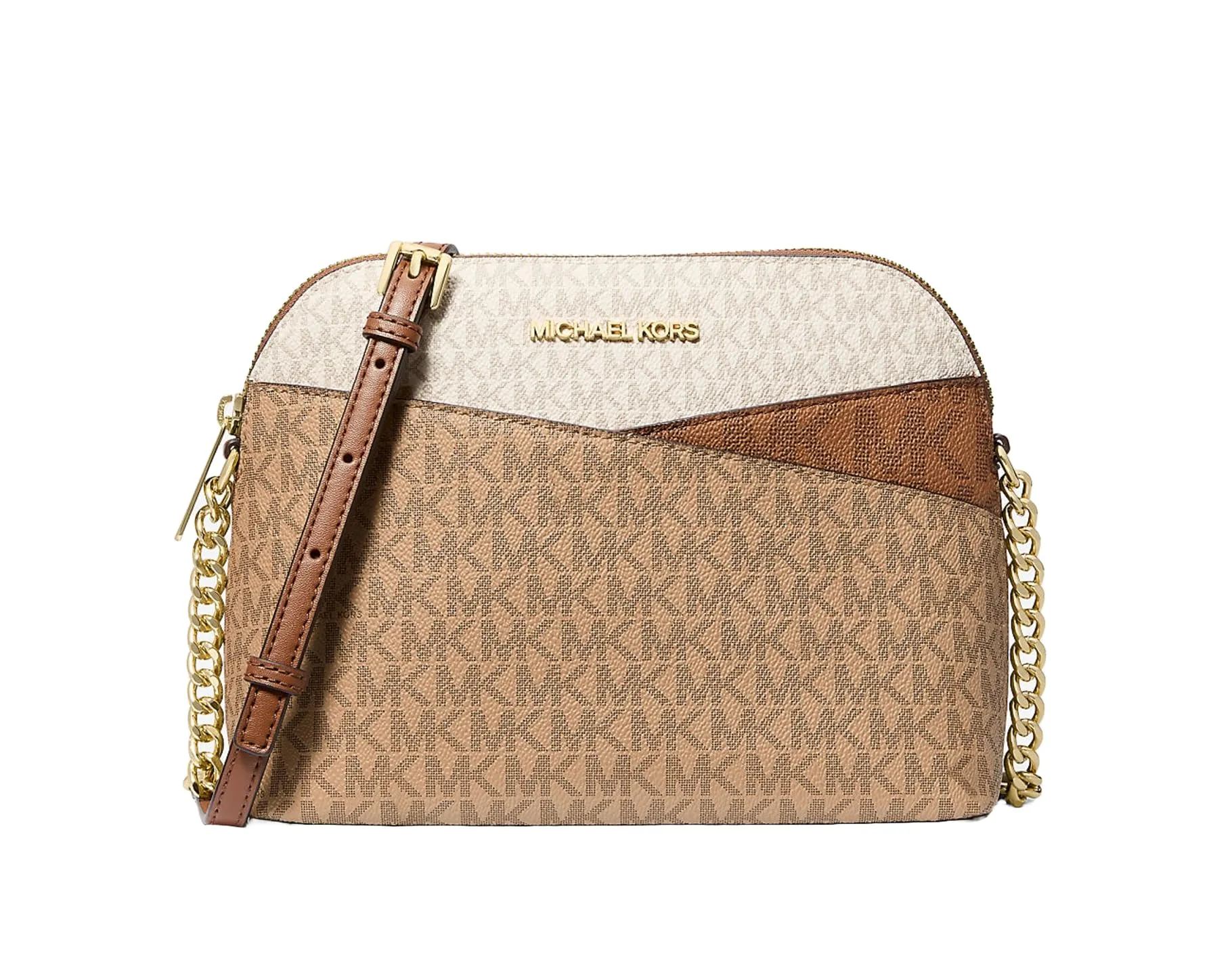 Michael Kors Jet Set Travel Medium Color Block Dome Signature Logo Crossbody Bag Camel, Cammello Multicolore, Medium