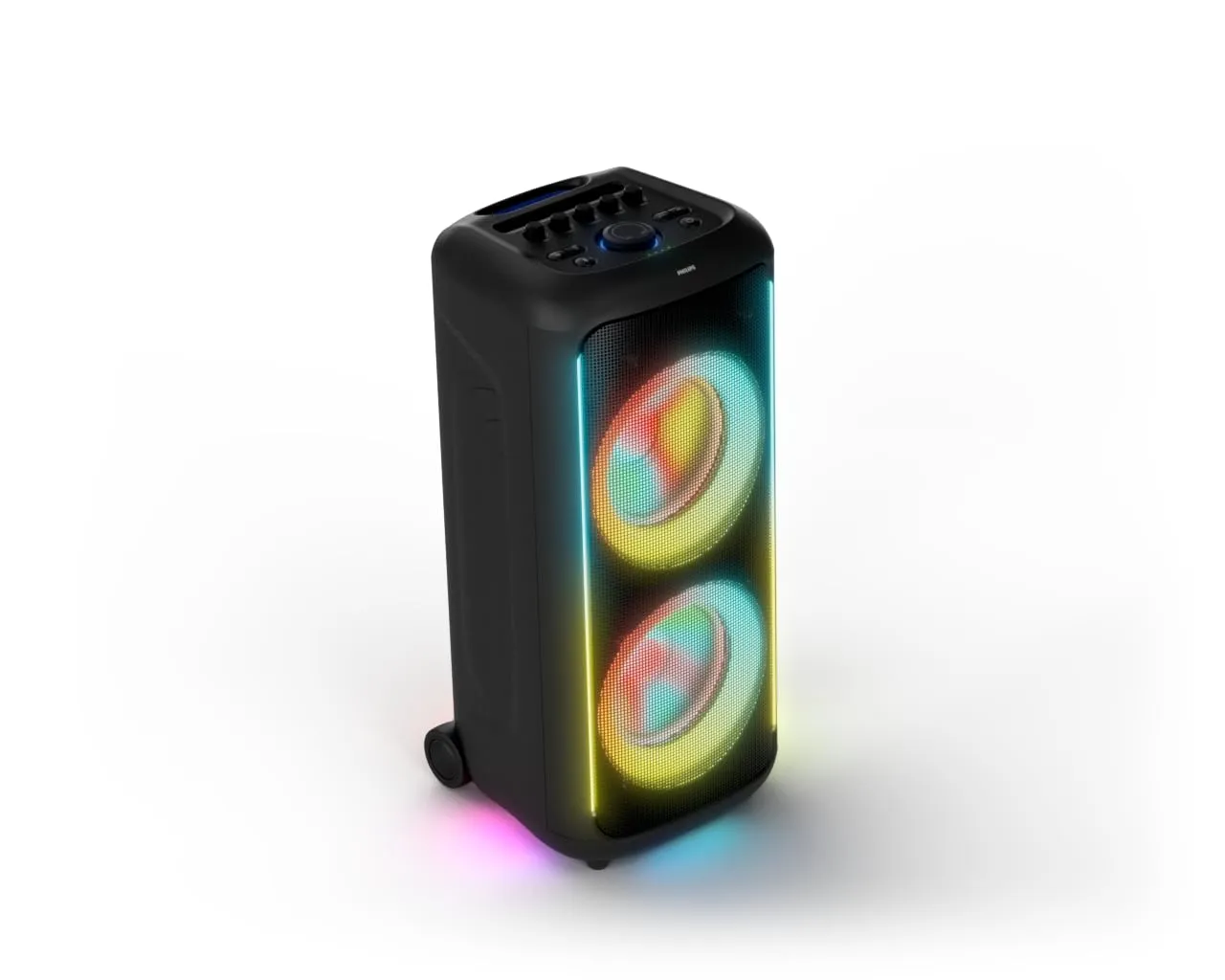 Philips TAX5000E Altoparlante feste Bluetooth 200W Max, Bass+, Spettacolo di luci, Batteria 14h, TWS & Auracast, Ingressi mic/chitarra, IPX4 impermeabile, USB, AUX, Controllo app, Rotelle e maniglia
