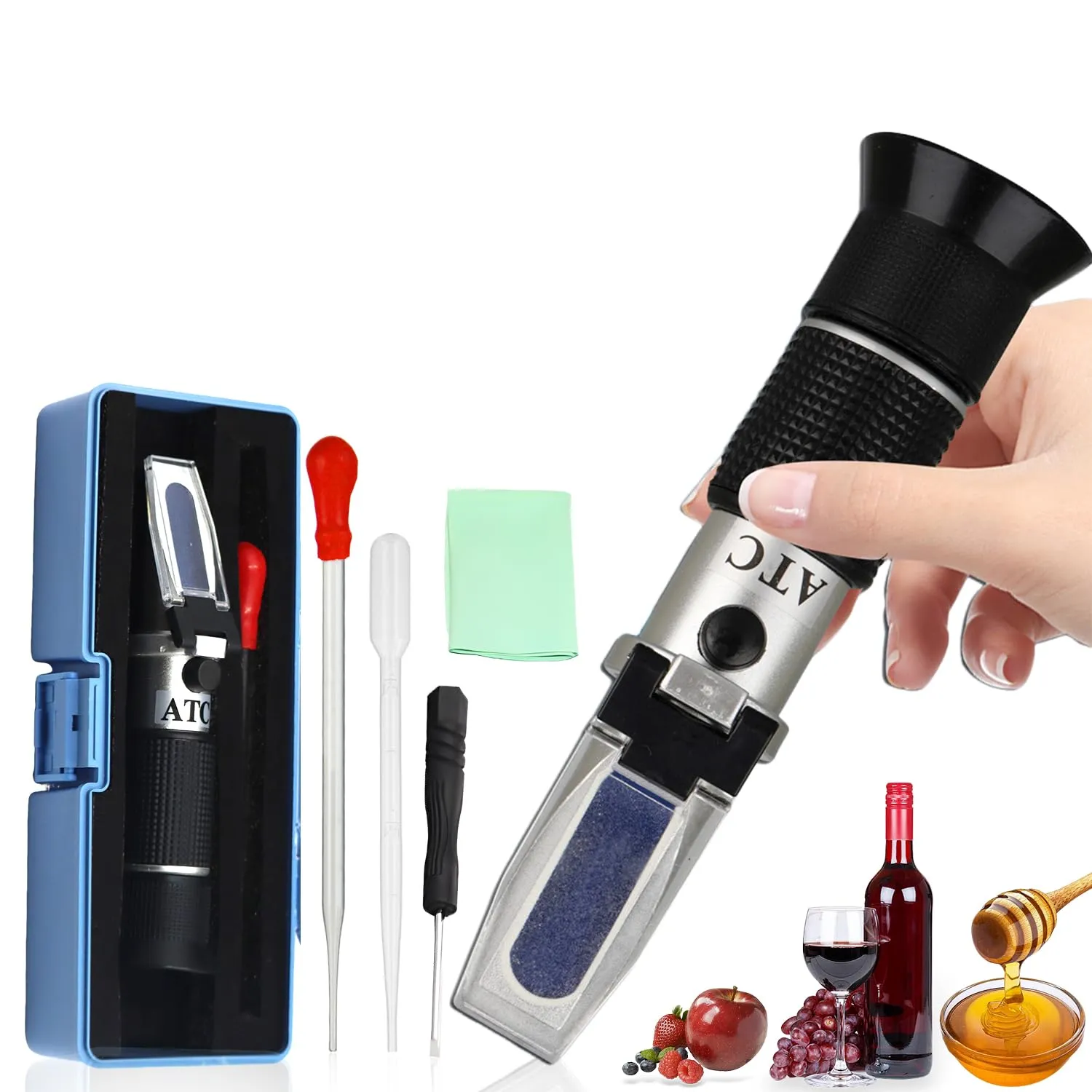 YUJUVI Rifrattometro Wine 2 in 1 Brix Alcool Rifrattometro Beer Wort Alcool 0-25% Brix 0-40 con Funzione ATC per Wine Beer Wort Alcool
