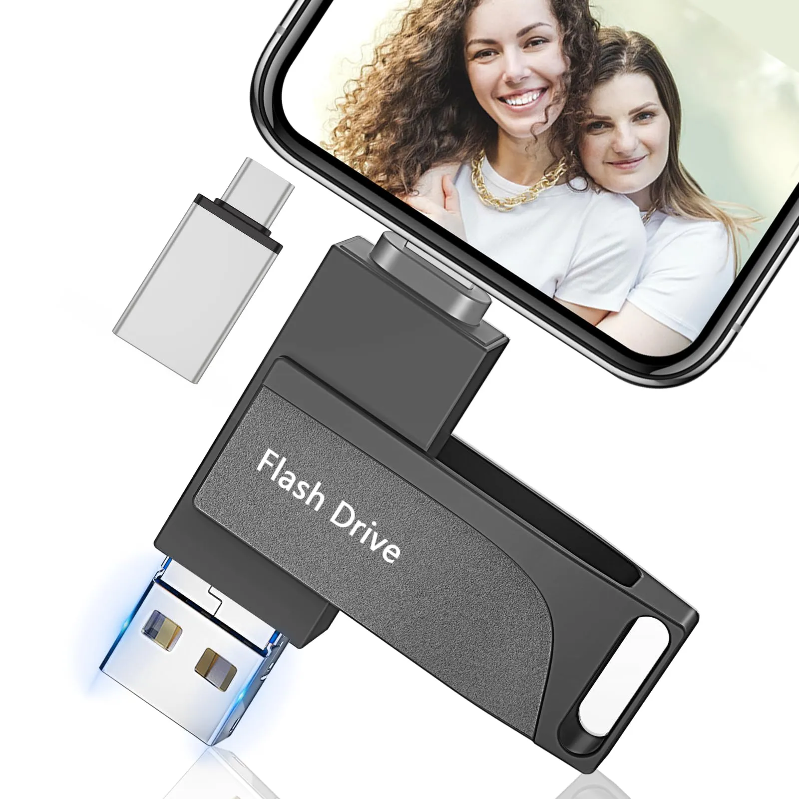 Chiavetta USB 256gb per Phone,Levida Memoria Esterna per scaricare foto,Pen Drive USB C 3.0,Photo Stick,4 in 1 USB Stick per iOS/Smartphone/Pad/Android/PC(Foto/Video/Backup Automatico),Nero chiaro
