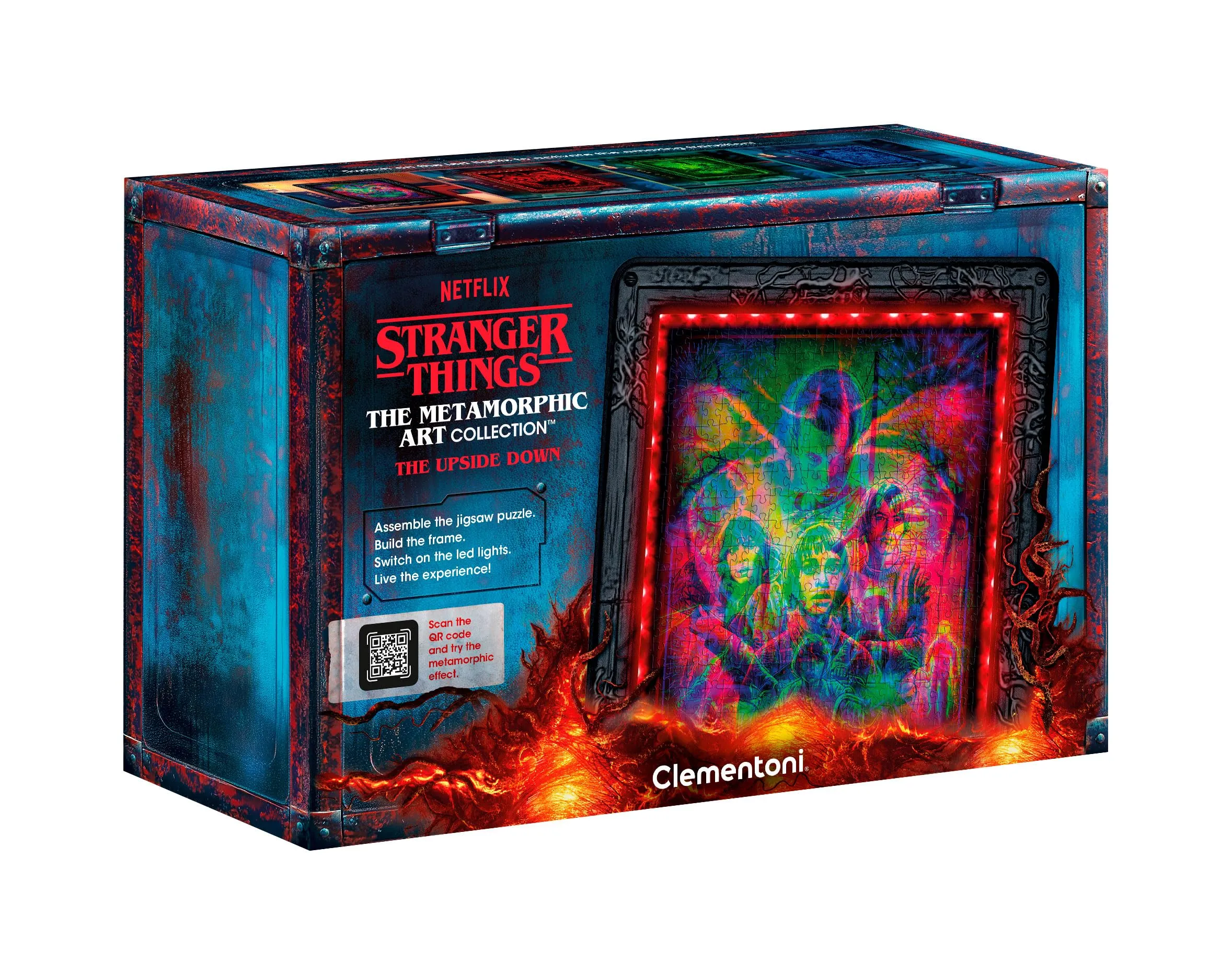 Clementoni - Stranger Things Metamorphic Art Collection - The Upside Down, Quadro Interattivo 520 Pezzi con Cornice e LED RGB, Illustrazione che Cambia con la Luce, Made in Italy, 35155