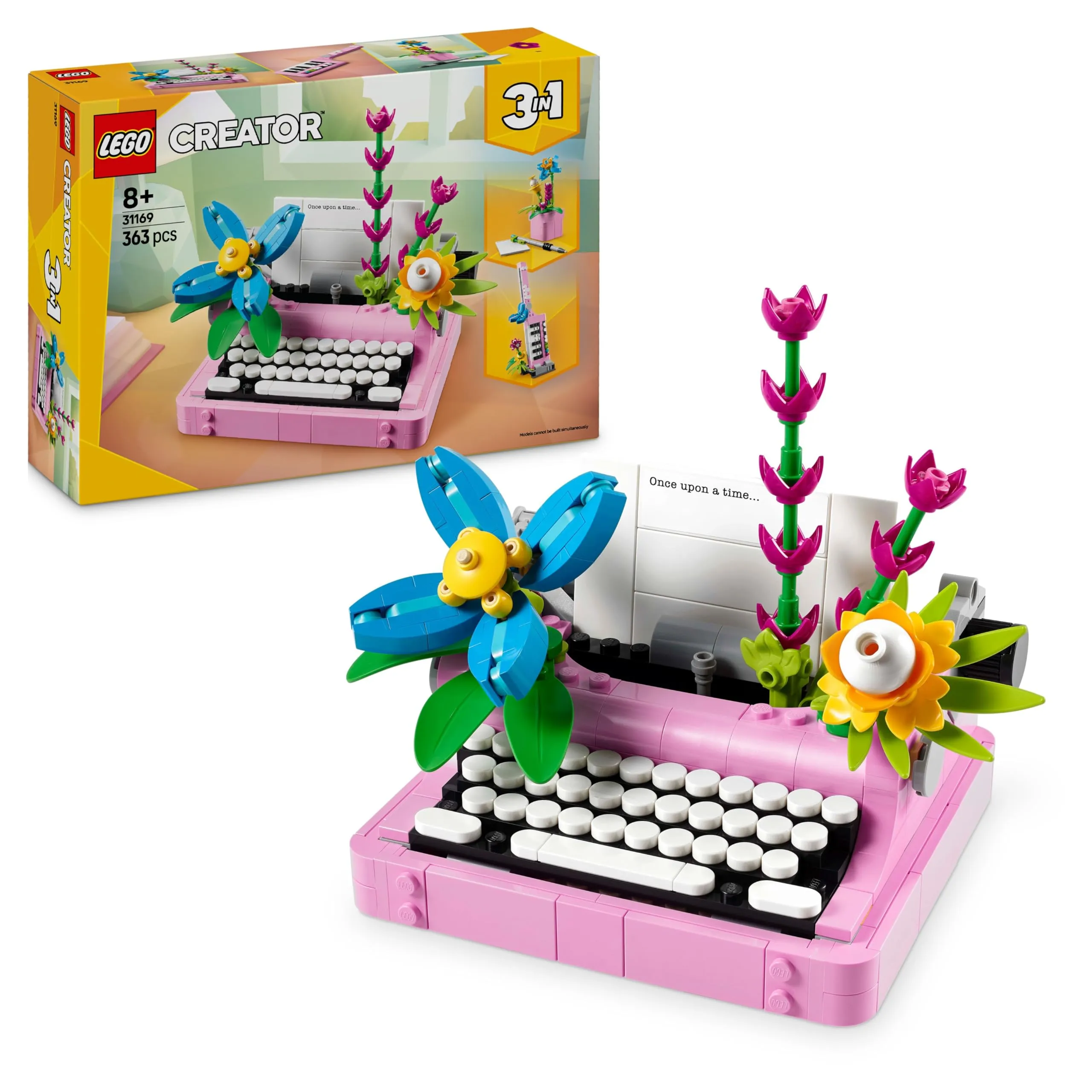 LEGO Creator 3 in 1 Macchina da Scrivere con Fiori Giocattolo - Si Trasforma in Keytar o in Vaso, Modellini da Costruire da Esposizione, Giochi per Bambine, Bambini, Ragazze e Ragazzi da 8 Anni 31169