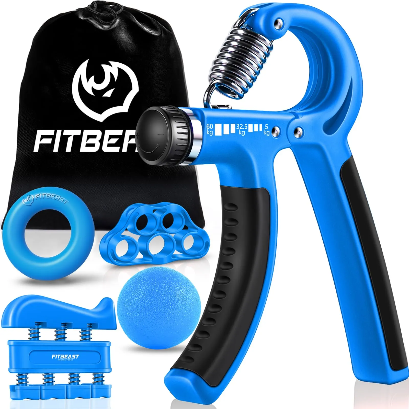 FitBeast Hand Grip Molla Avambraccio Gripper - Pacco da 5, Pinza per Avambracci Attrezzi, Attrezzo per Esercitare Le Dita, Finger Stretcher, Anello per Esercizi & Palla Antistress per Atleti