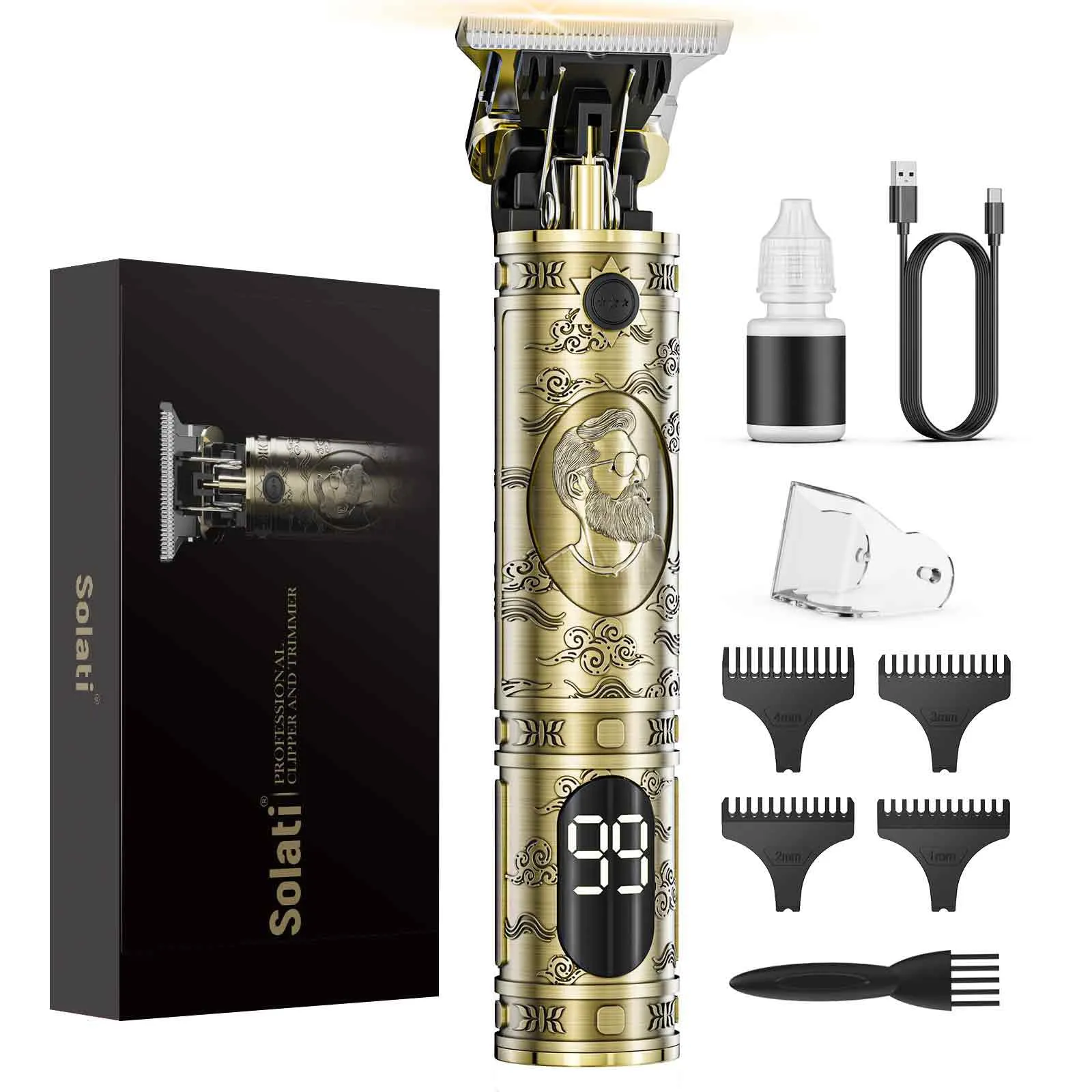 Tagliacapelli Uomo, LED Rasoio Elettrico Barba Macchinetta per Capelli Portatile Tagliacapelli Uomo Professionale Trimmer Regolabarba Uomo Regola Barba Elettrico Uomo Trimmer Capelli Con 3 Pettini