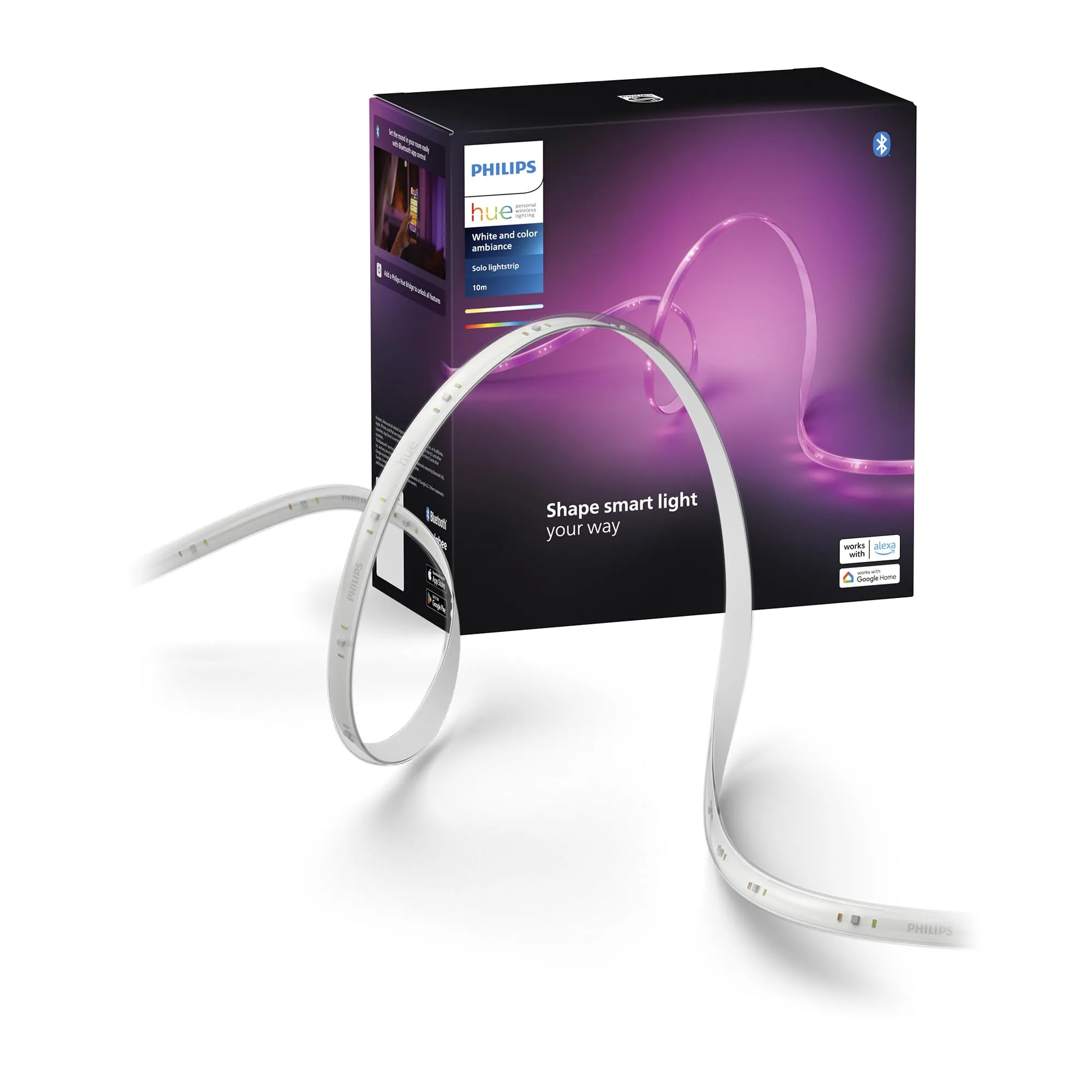 Philips Hue Indoor 1 Pack 10 metri Strisce LED Smart Solo lightstrip Base Kit - Luci LED con controllo tramite Hue App - Strisce luminose compatibili con Alexa, Google Assistant e Apple HomeKit