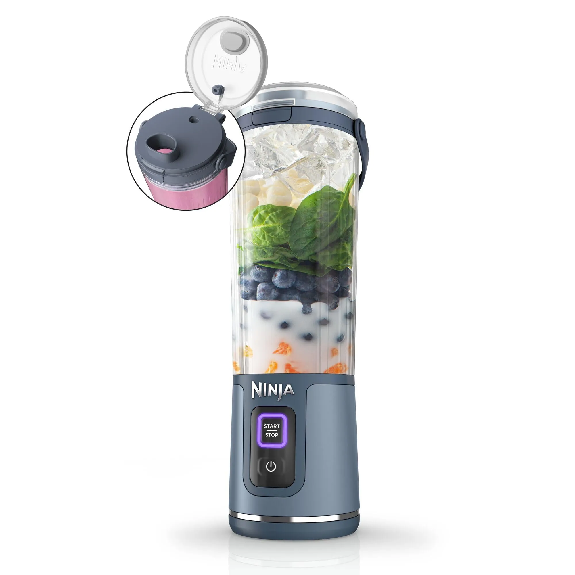 Ninja Blast Frullatore Portatile, 530 ml, con Coperchio e Beccuccio, Mini Frullatore Senza Fili, Ricaricabile, per Frullati, Trita Ghiaccio e Frutta Congelata, Blu Denim, BC151EUNV
