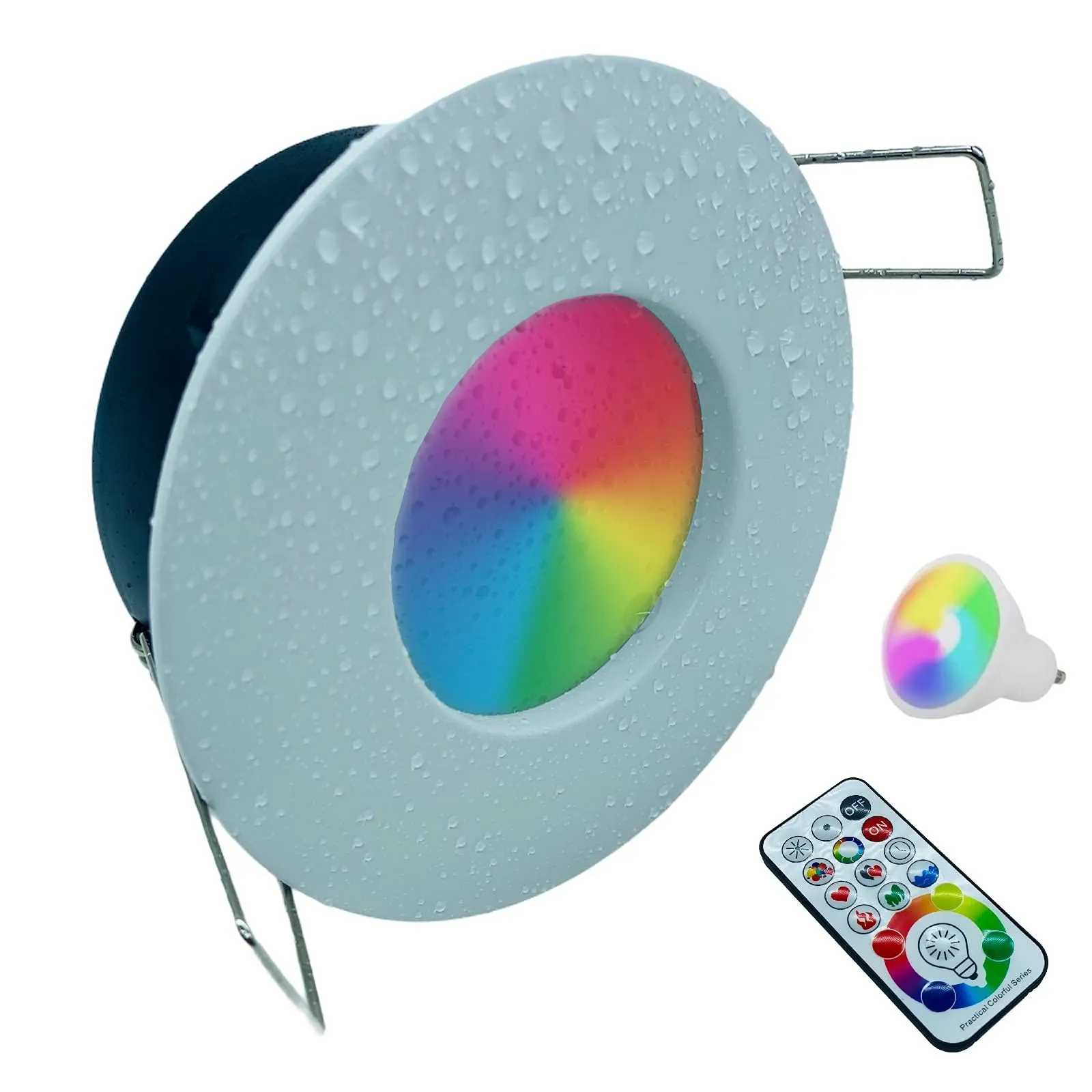 Faretto Bianco Led da incasso per bagno box doccia lampada RGBW + white 5W GU10 cromoterapia con telecomando cambia colore ed effetti partenopeautensili®