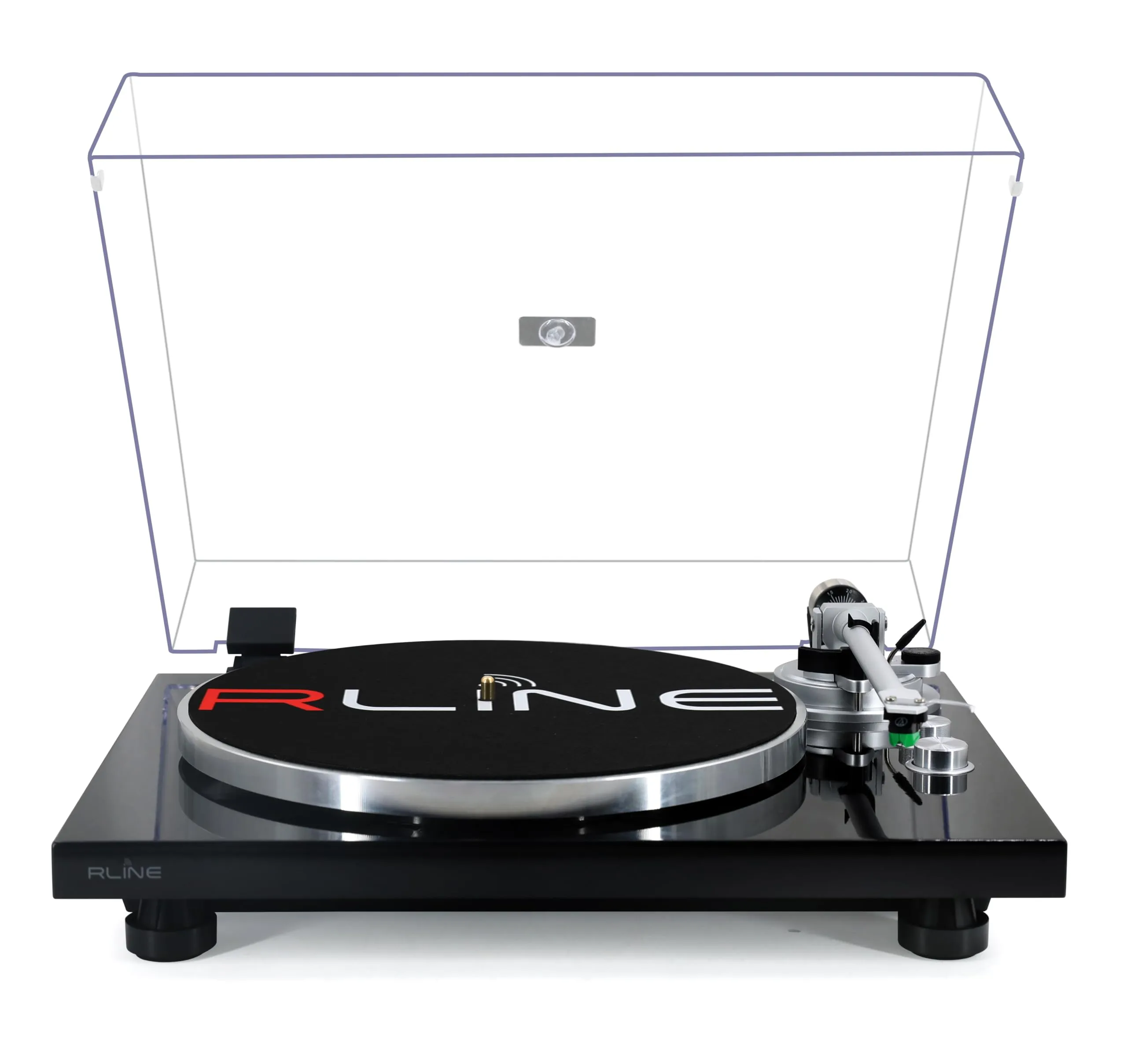 RLINE - Giradischi Vinili Bluetooth Nero Lucido, Lettore Vinili 33 e 45 Giri, Piatto 12" in Alluminio Pressofuso, Cartuccia Magnetica VM-95E, Pre-amplificatore Attivabile, Funzione Anti-Skating