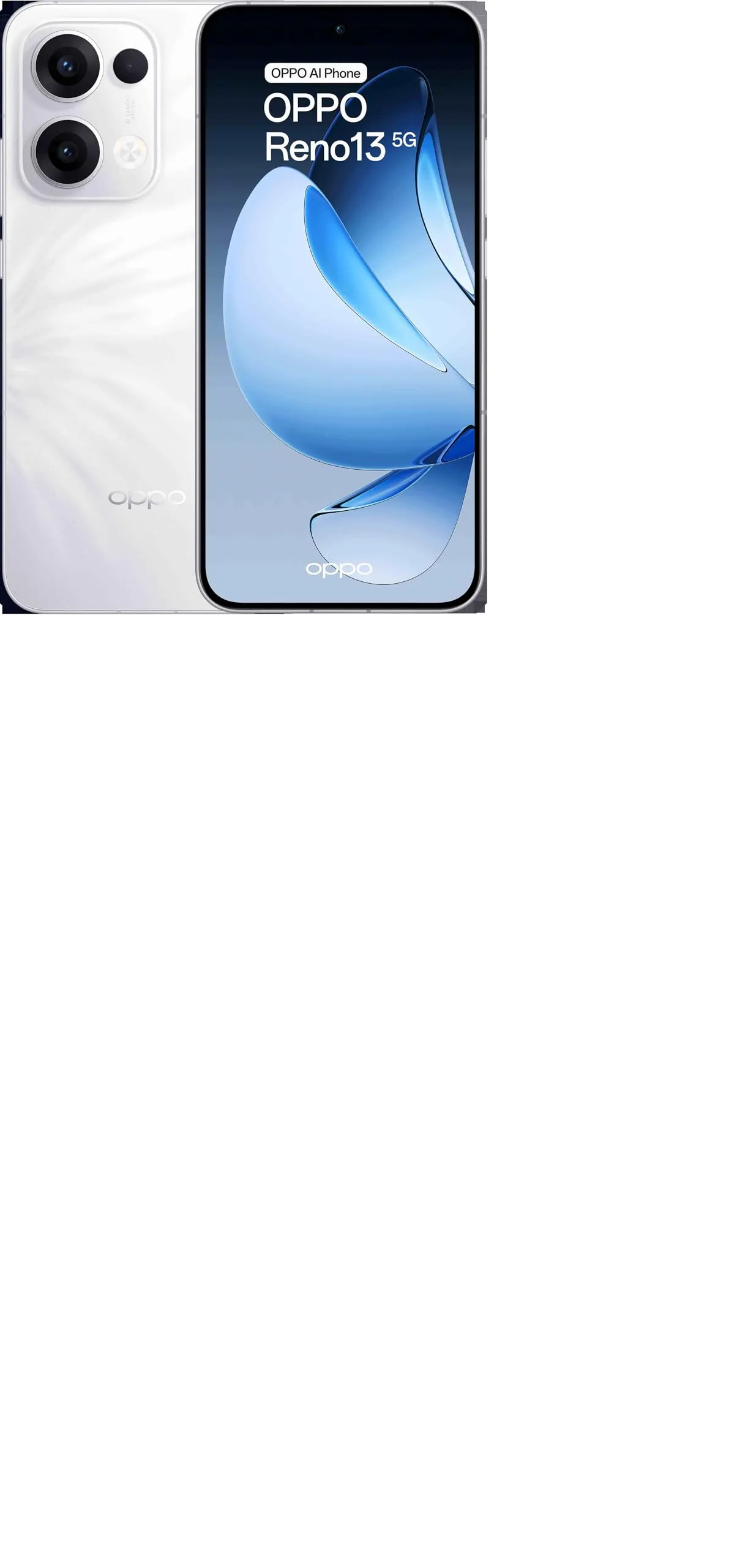 OPPO Reno Reno13 5G AI Smartphone, Tripla fotocamera 50+8+2MP, Selfie 50MP, Display 6.59” 120HZ AMOLED FHD+, 5600mAh, RAM 12GB(Esp4GB/8GB/12GB)+ROM 256GB, [Versione Italia], Plume White