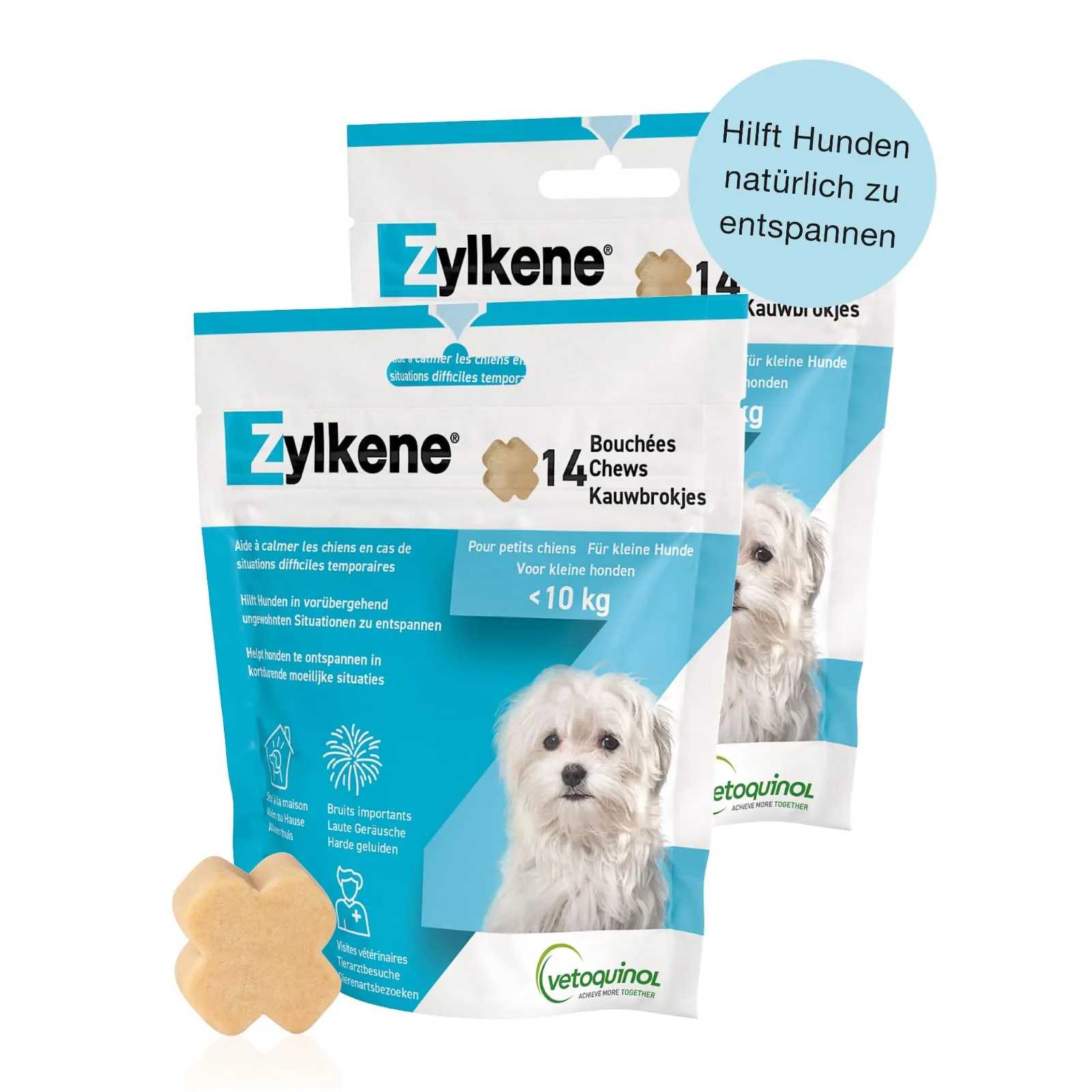 Vetoquinol Zylkene Chews 75 mg | Confezione doppia | 2 x 14 Chews | Mangime complementare per cani e gatti | Più benessere in situazioni sconosciute