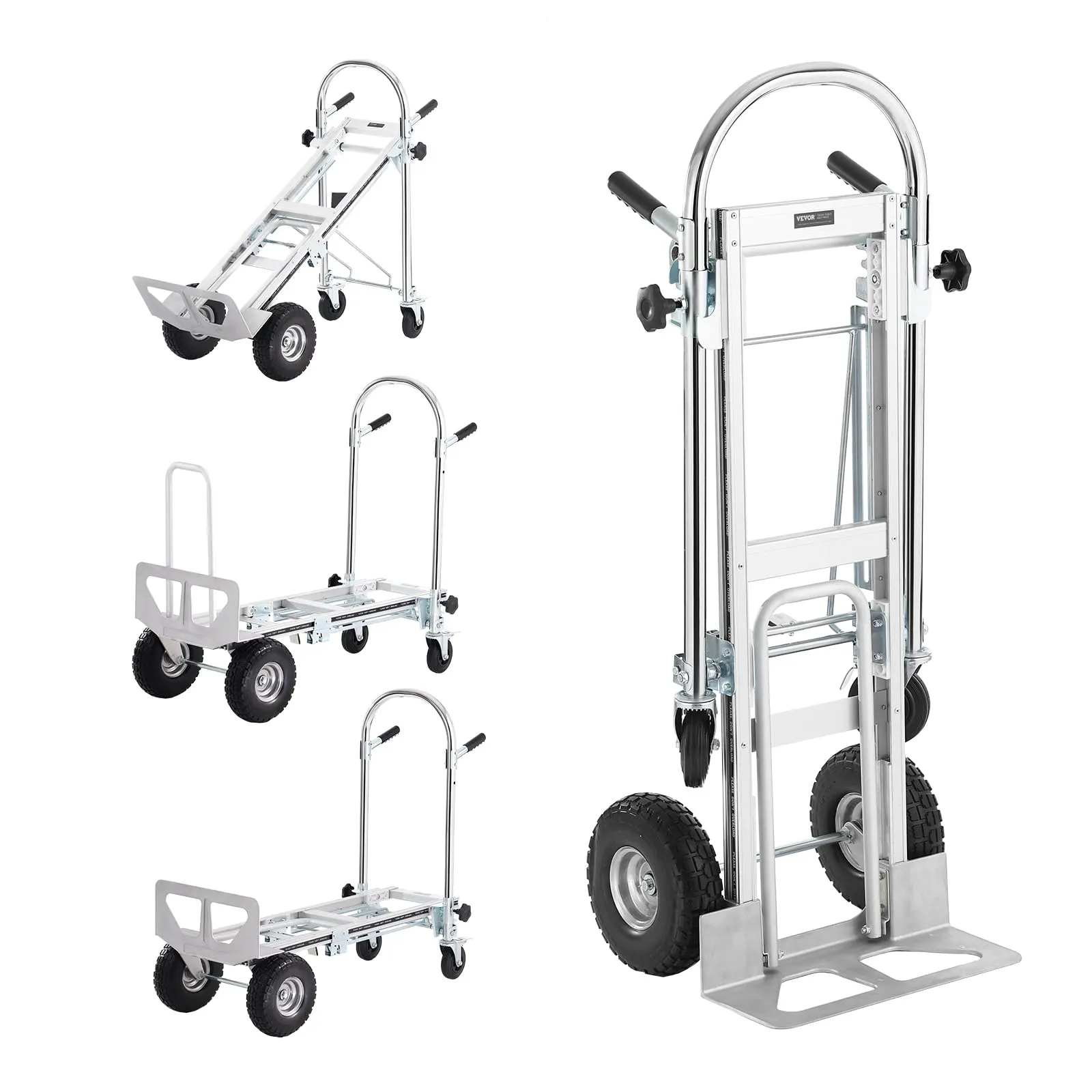 VEVOR Carrello a Mano Pieghevole in Alluminio 4 in 1 Capacità Carico da 454kg, Carrello a Mano Pieghevole Salvaspazio Carrello con Piattaforma Ruote in Gomma per Trasporto di Merci da Magazzino 454kg