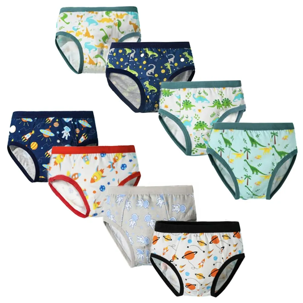 FedMois Slip Bambino Intimo Mutande Mutandine Cotone 3-11 Anni Confezione da 8, Dinosauri e Pianeti, 3-5 Anni