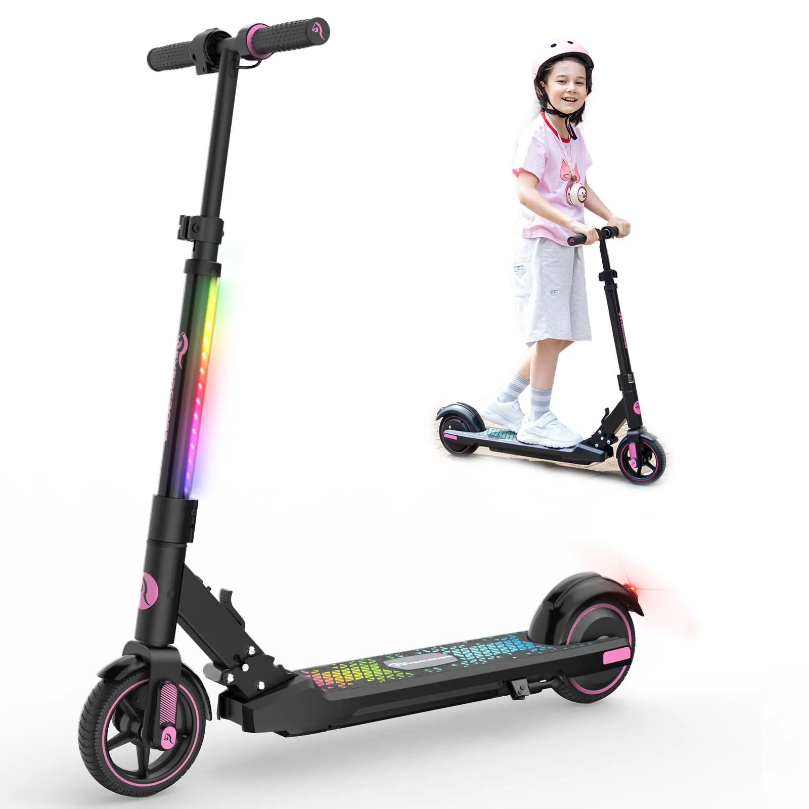 EVERCROSS EV06C Monopattino Elettrico, 6,5'' Monopattino Elettrico pieghevole per Bambini dai 6 ai 12 anni, fino a 15 KMH e 8 KM, display a LED, luci LED colorate, E Scooter per Bambini Bambine