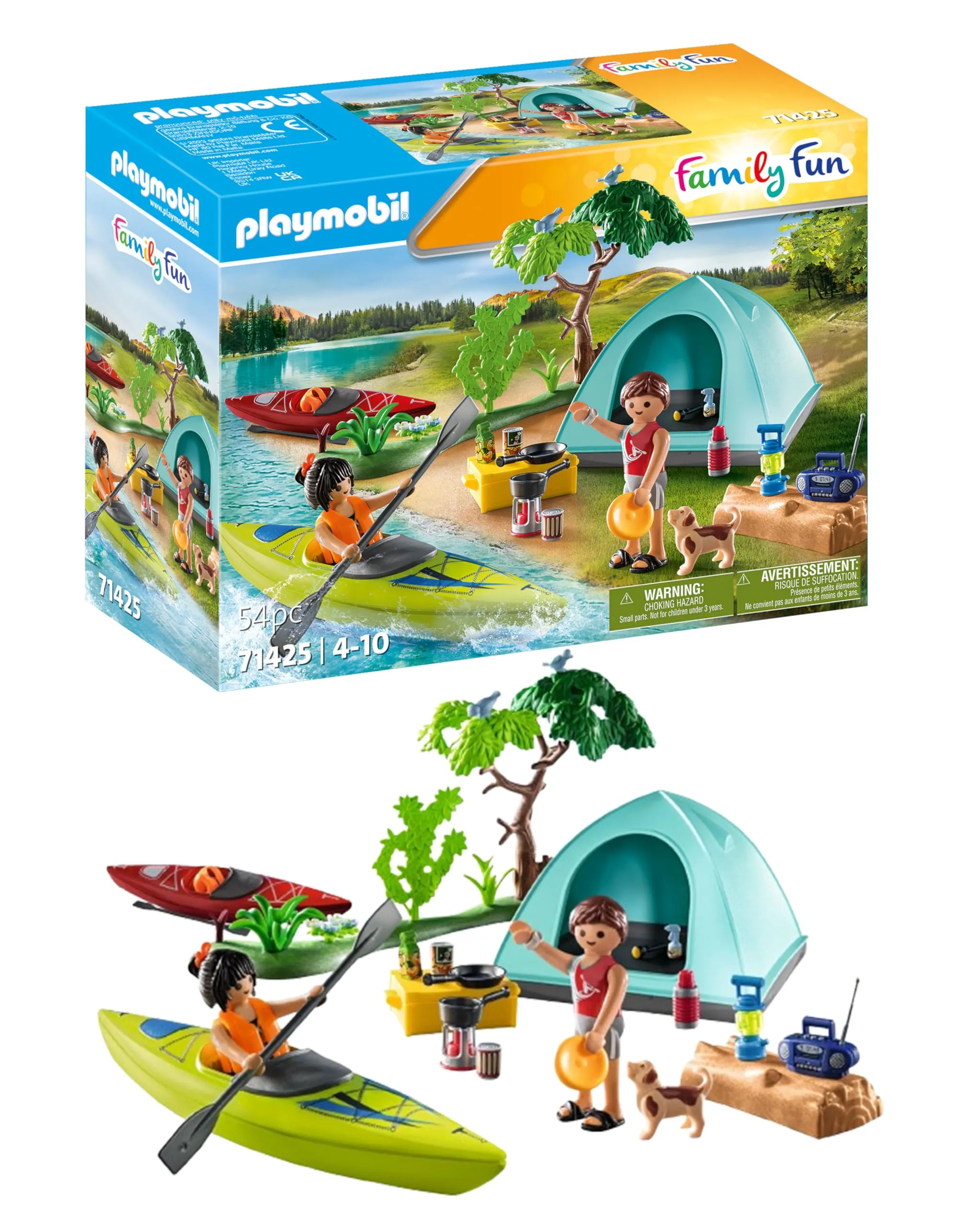 PLAYMOBIL Family Fun 71425 Avventura in Canoa, Camping, Divertente Avventura all'aperto in Campeggio, Canoa e falò, Una Vacanza condivisa nella Natura, Giocattolo per Bambini dai 4 Anni in su