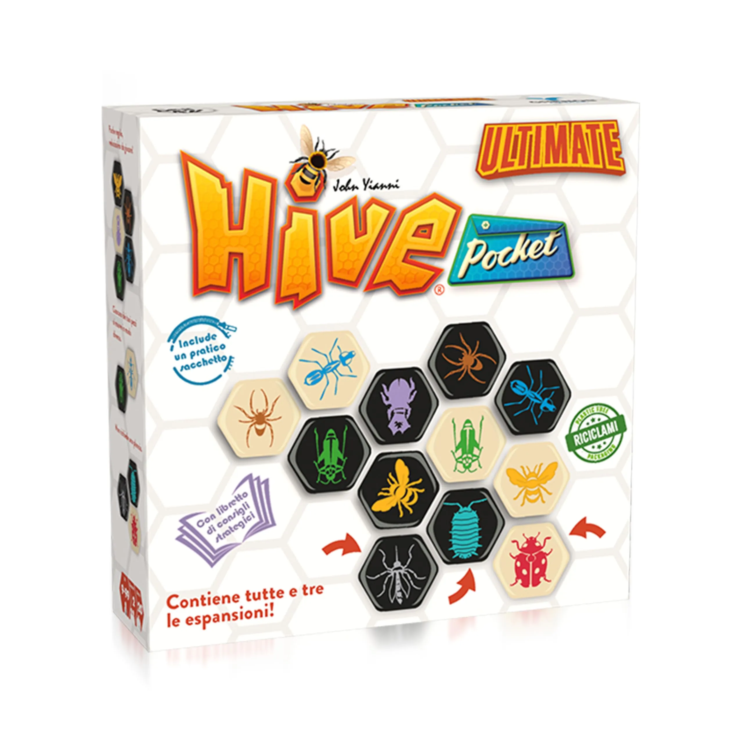 Hive Pocket Ultimate - Gioco di Strategia per 2 Giocatori - Include le Espansioni Coccinella, Zanzara e Onisco - 2 Gocatori - 9+ Anni - 20 Minuti - Edizione Italiana