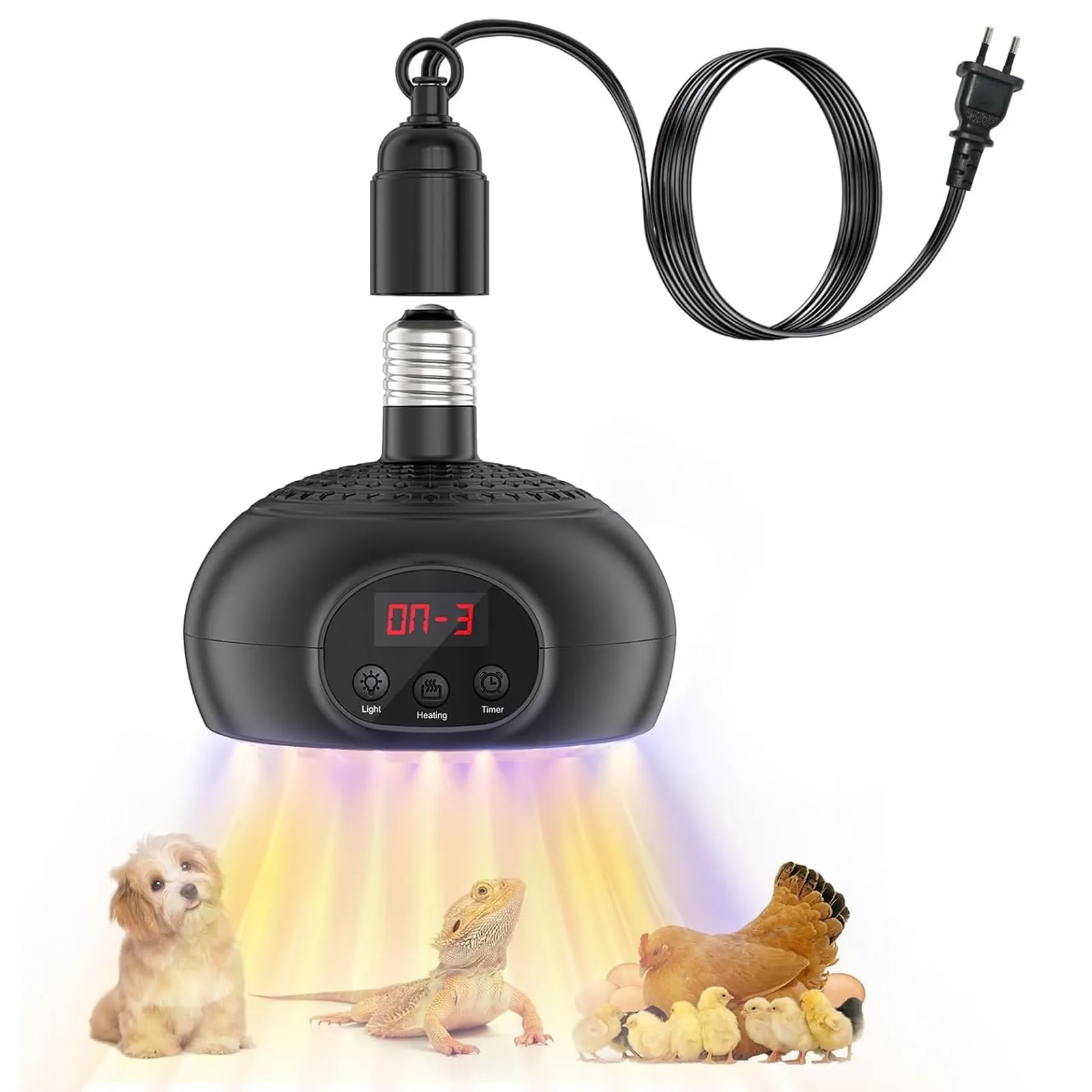 testyu Lampade Riscaldanti per Pollaio, Lampada Riscaldante da 200 W-350 W-500 W per Rettili con Luce UVA/UVB 3-6-9-12H Timer, Lampada Riscaldante Portatile per Serre, Rettili, Cani e Gatti