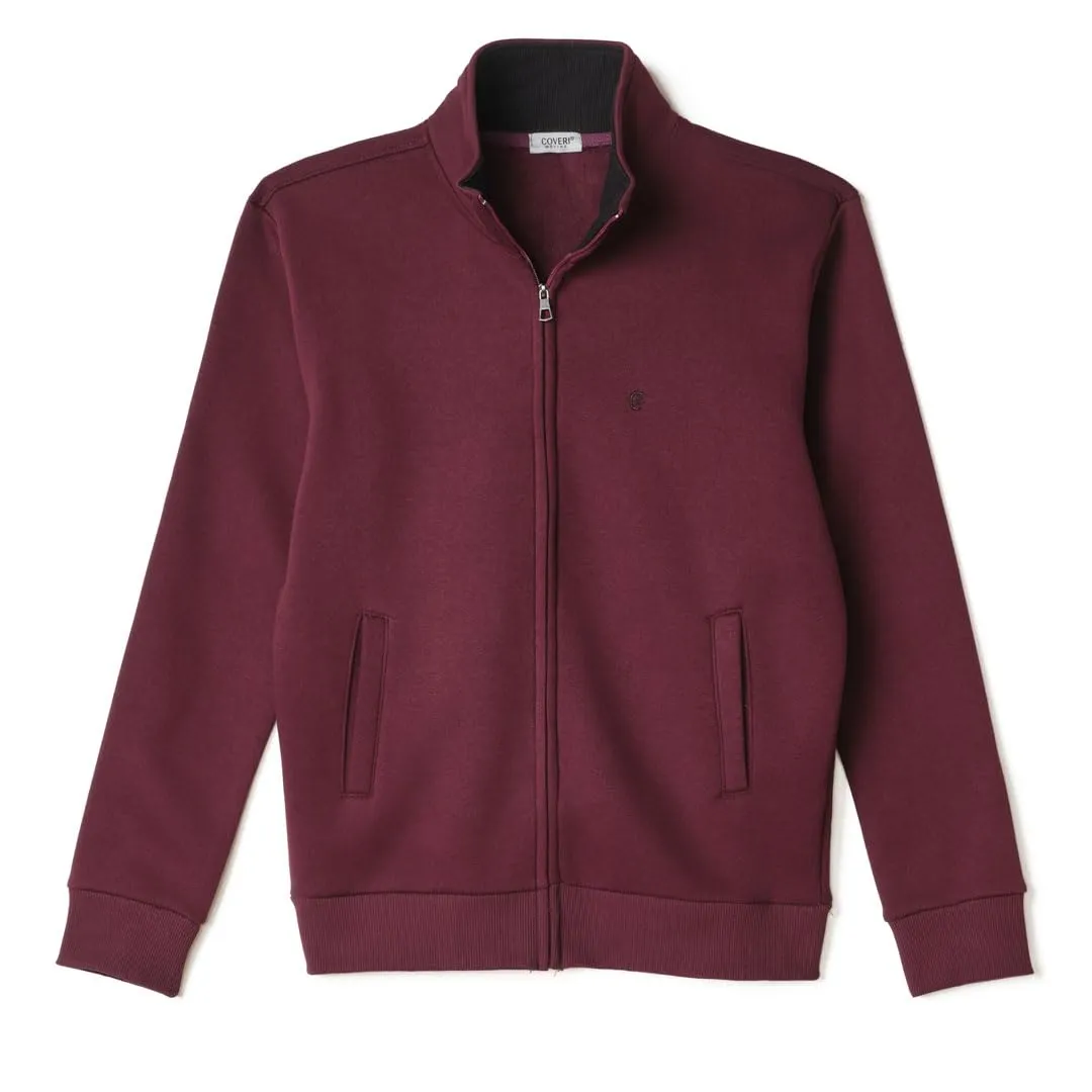 Coveri Felpa Uomo Aperta Senza Cappuccio Zip Intera Invernale Felpata con Tasche Pesante (XL - Bordeaux)