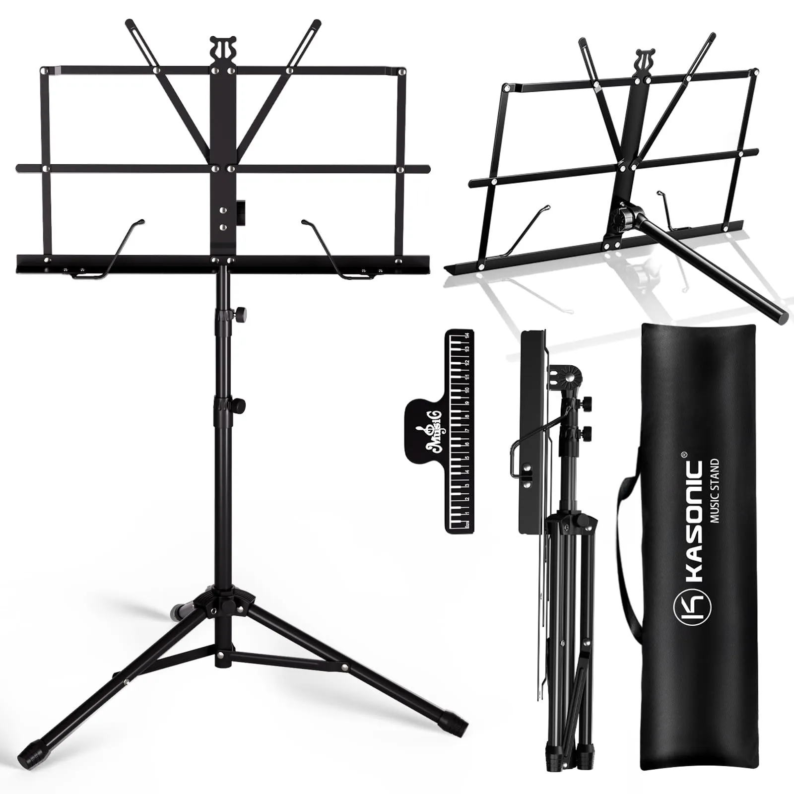 K KASONIC Leggio, Kasonic 2 in 1 Leggio per spartiti pieghevole a doppio uso e supporto per libri da tavolo, portatile e leggero con supporto per clip per spartiti