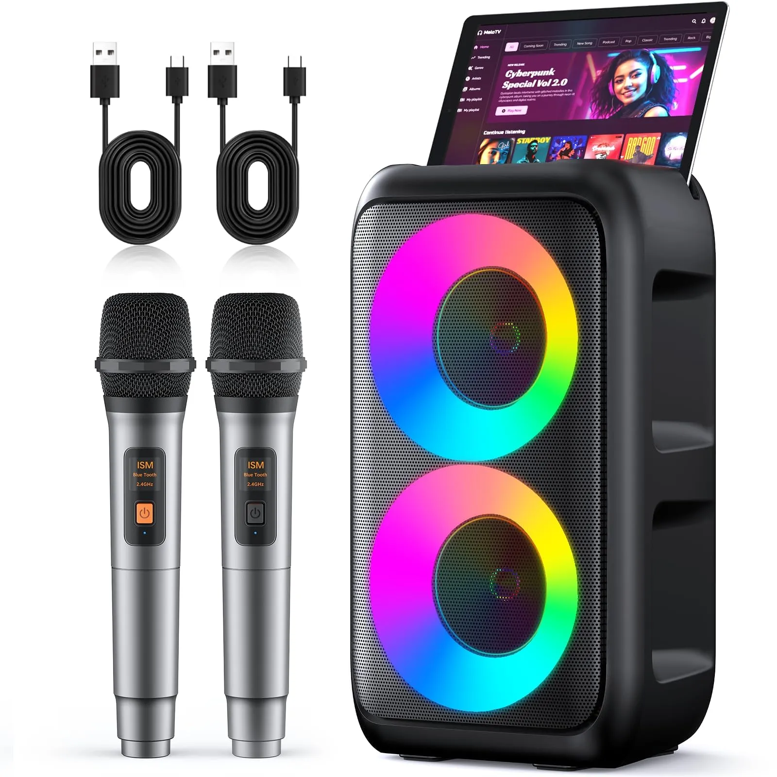 HEEBUKE Karaoke, altoparlante Bluetooth portatile con 2 microfoni wireless per karaoke, per adulti e bambini, con subwoofer aggiornato, sistema PA, supporto TWS/TF/USB/AUX, feste