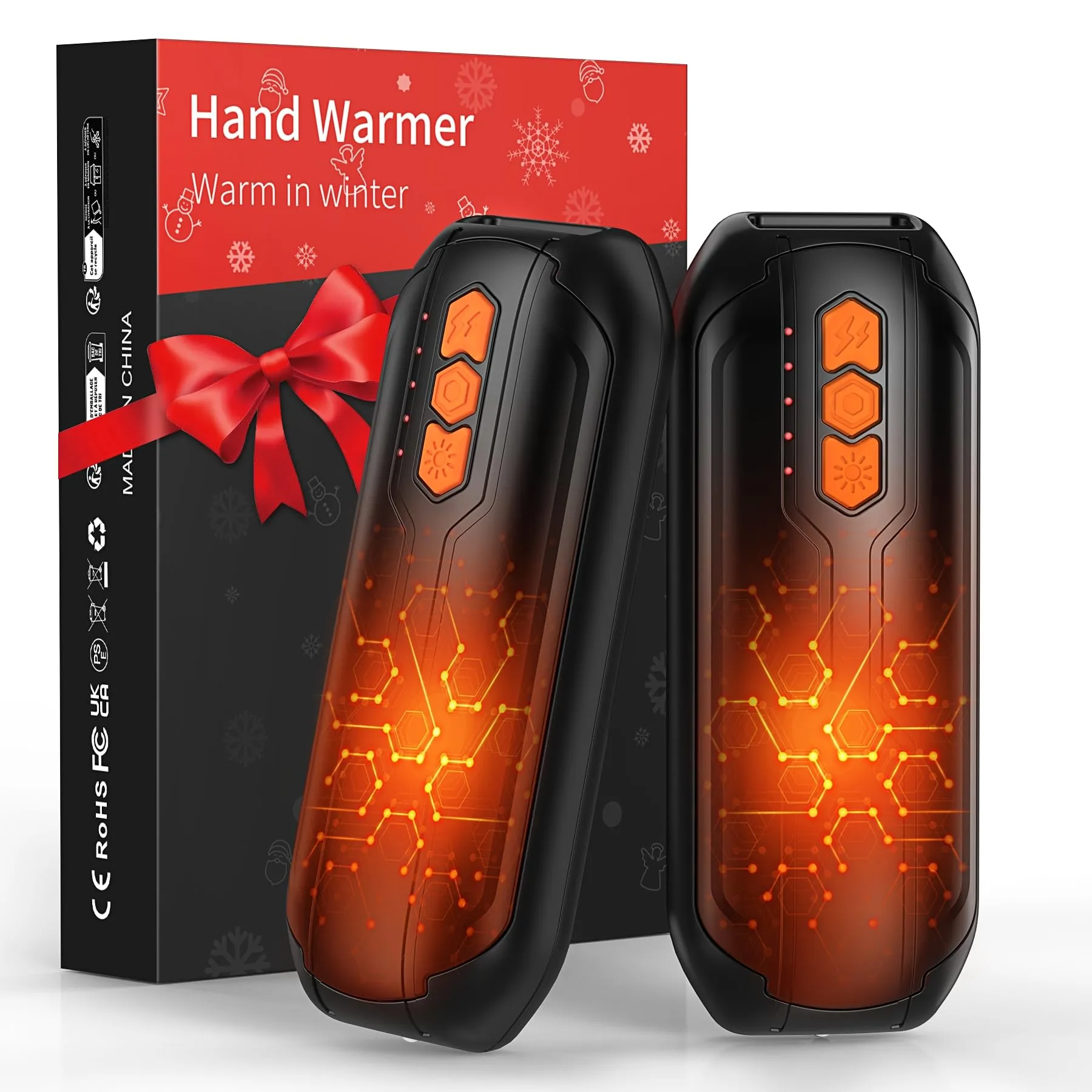 GARAID Scaldamani Ricaricabile 2 Pack, Scaldamani Elettrico Portatile con LED, 5 Livelli Scaldini Istantanei, 6000mAh USB C, Riutilizzabile Scalda Mani Elettrico per Caccia, Golf, Campeggio, Regalo