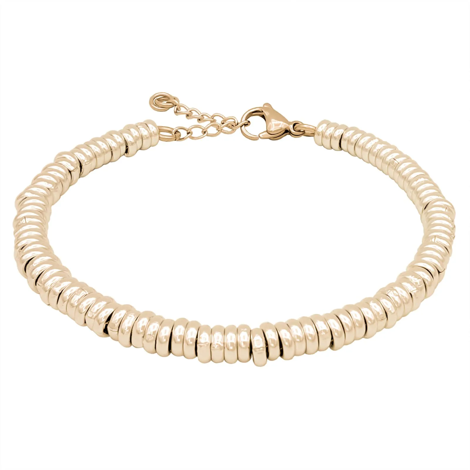 ParticolarModa Bracciale Donna regolabile anellini acciaio alluminio morbido 5 mm (Regolabile da 22 a 25 cm (x polso 19-21), Dorato)